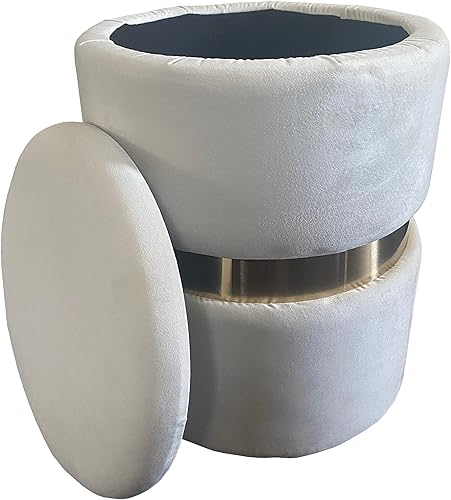 Miniatura 5 de Noori Rug Home - Lux Collection Modern Ava - Otomana redonda de terciopelo marfil, 13 x 13 x 15 pulgadas, sala de estar, dormitorio, habitación de