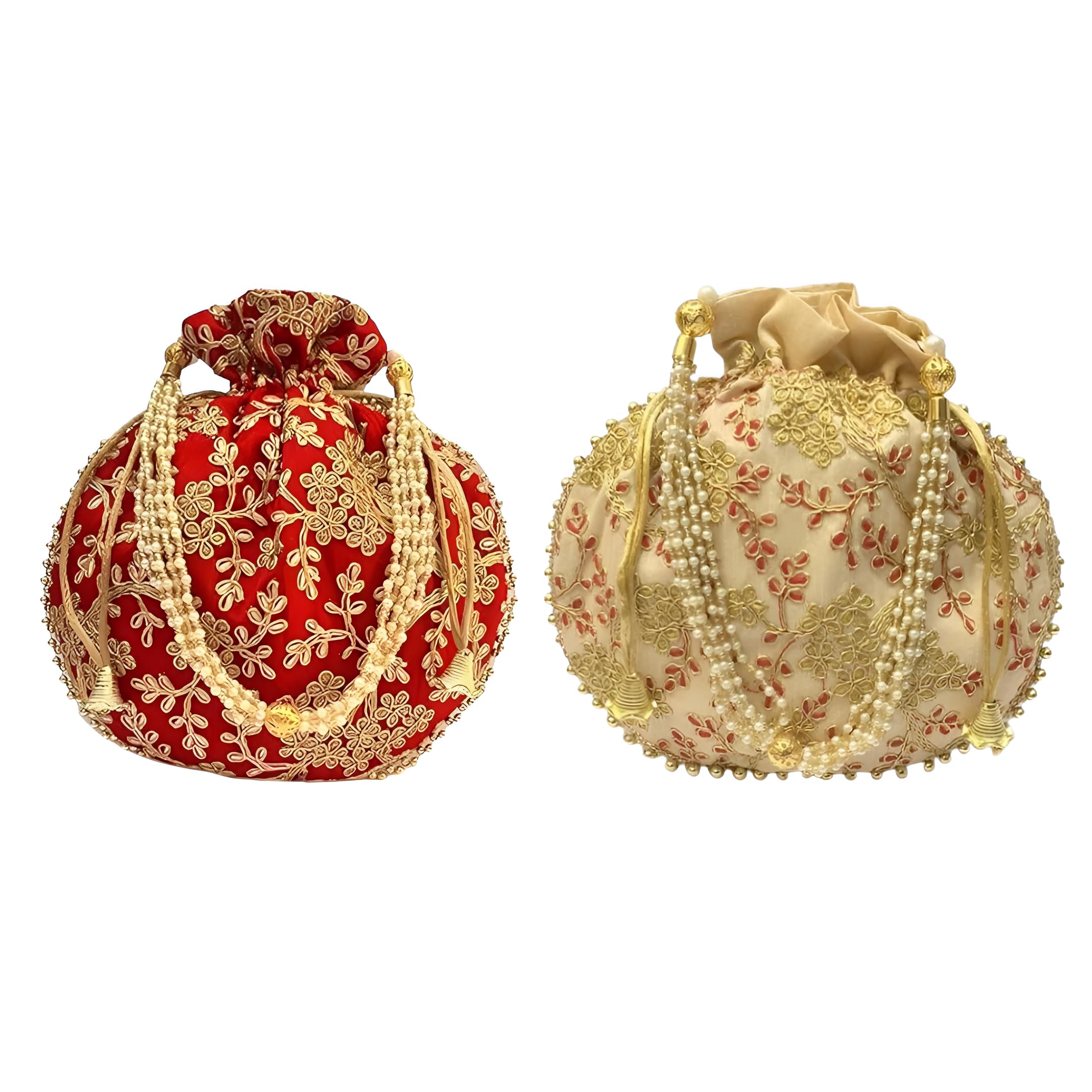 Embroidered Women Potli Bag - Rajasthani Style Royal Clutch Silk Batwa Wristlets Ethnic Potli for Drawstring Bags for Wedding-image-49