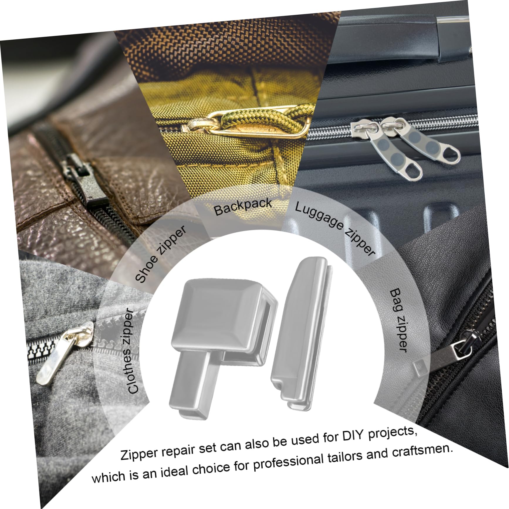 SEWACC 5piezas Kit De Reparación De Cremalleras Accesorios Para Reparar Ropa Chaquetas Jeans Maletas y Mochilas Incluye Paradas y Deslizadores De Metal Fácil Instalación