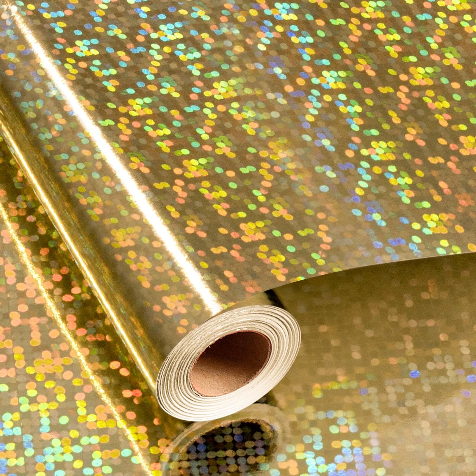 Merture 17 In X 32.8 Ft (46.5 sq.ft.) Holographic Wrapping Paper Roll, Gold Dots Gift Wrap for Wedding, Birthday, Christmas, Bridal Shower, Father's Day, Graduation — image 1