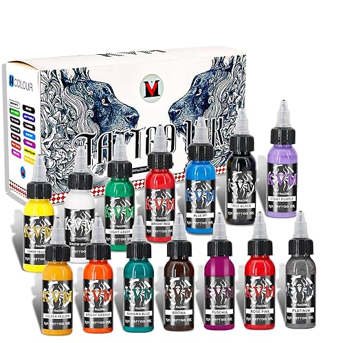 KVM Tattoo Ink Set 14 Pcs Colors 1oz (30ml) Tattoo Supply Indoor Tattoo Studio Renowned for its Smooth Flow Characteristics