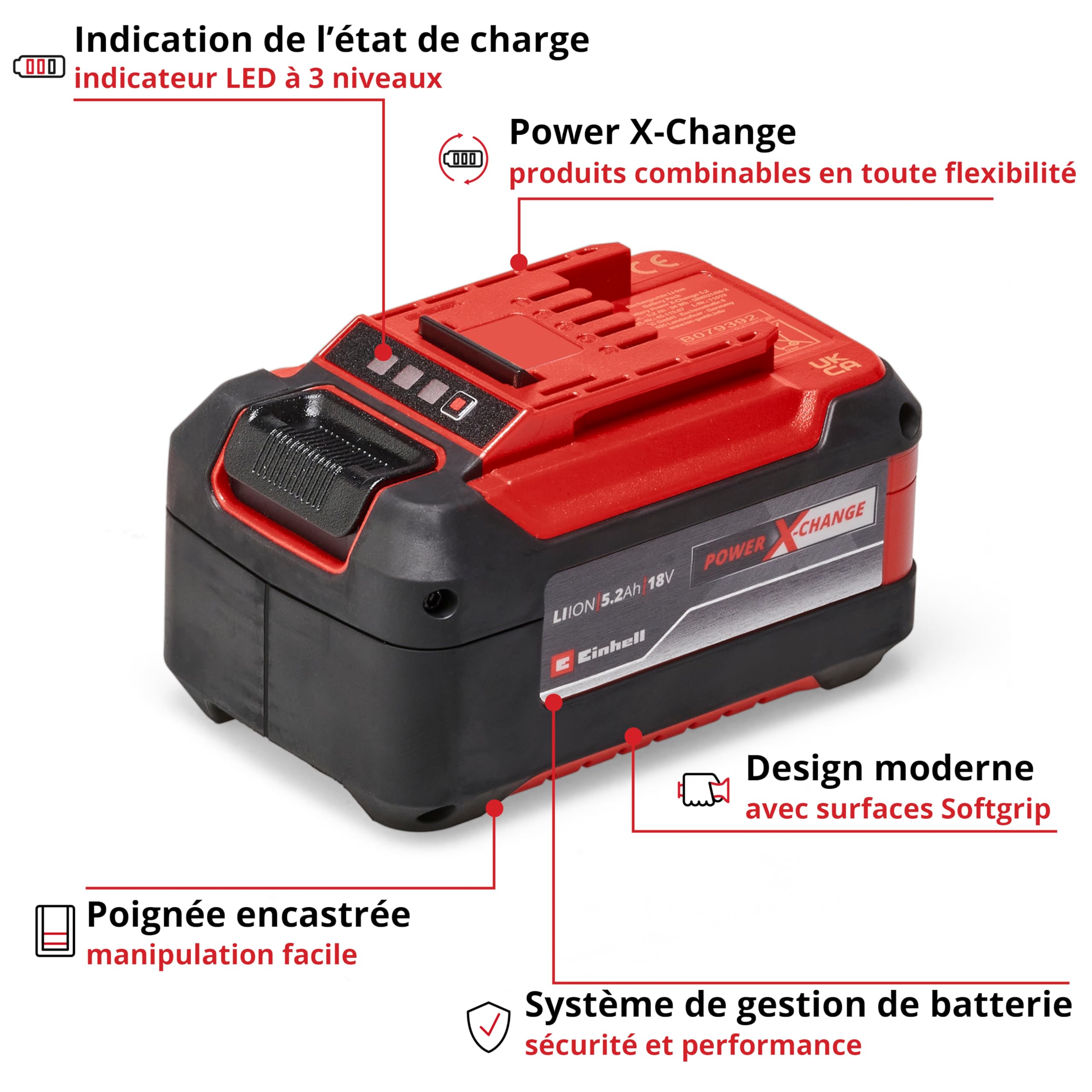 Einhell Batterie 5,2 Ah Power X-Change Plus (Lithium-ION, 18 V, pour Tous Les appareils Einhell Power X-Change)
