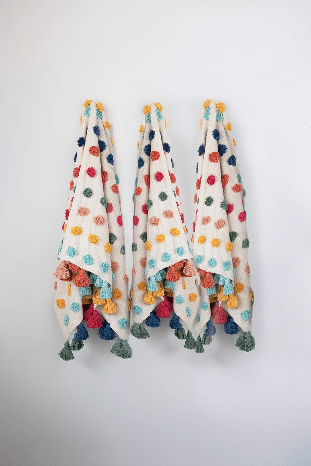 Creative Co-Op Soft Woven Cotton Throw with Tufted Dots and Tassels, Multicolor - Image 3