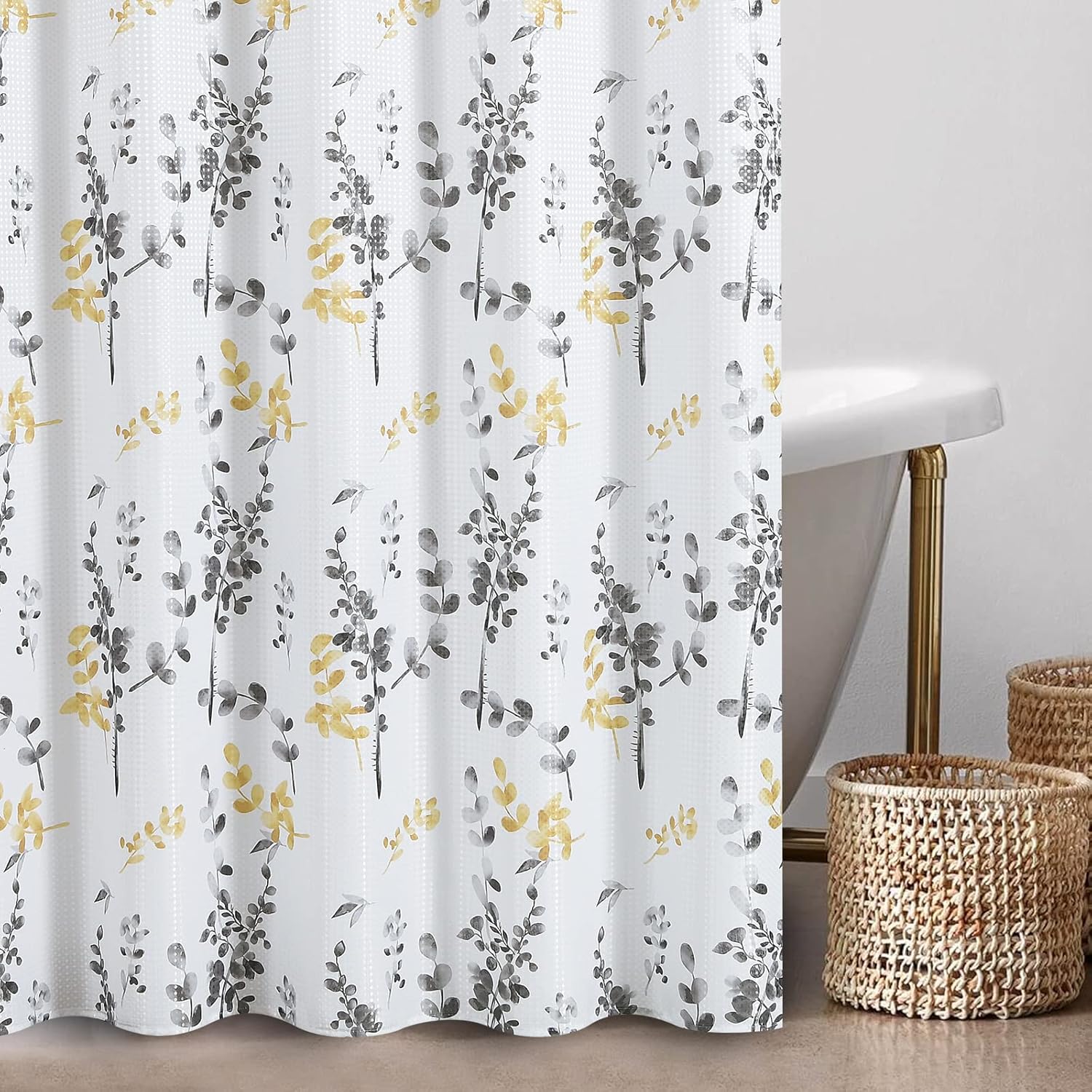 Glod Botanical Shower Curtain for Bathroom Floral Grey