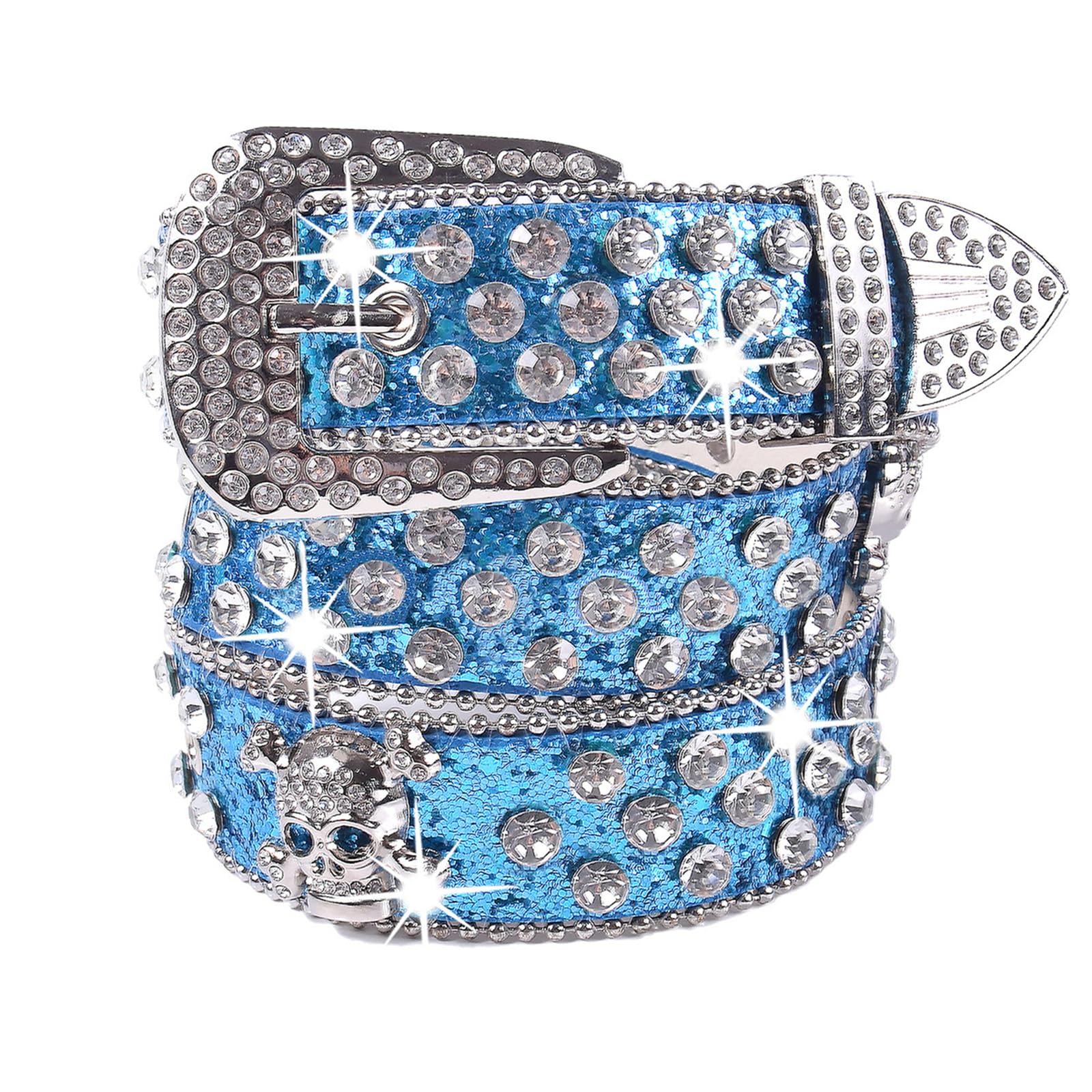MICFENY Sparkling Rhinestones Waistband Punk Design Belt Unisex Fashion Accessory PU Leather Sash Comforable