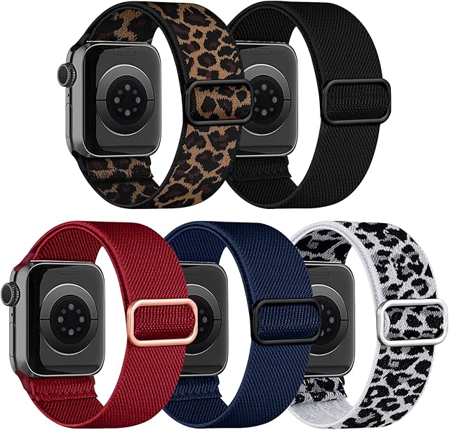 chinbersky 5 Pack Watch Strap Compatible with Apple Watch Straps 41mm 40mm 38mm, Adjustable Elastic Stretchy Nylon Sport Solo Loop Band Replacement Straps for iWatch Series 8/7/6/5/4/3/2/1/SE