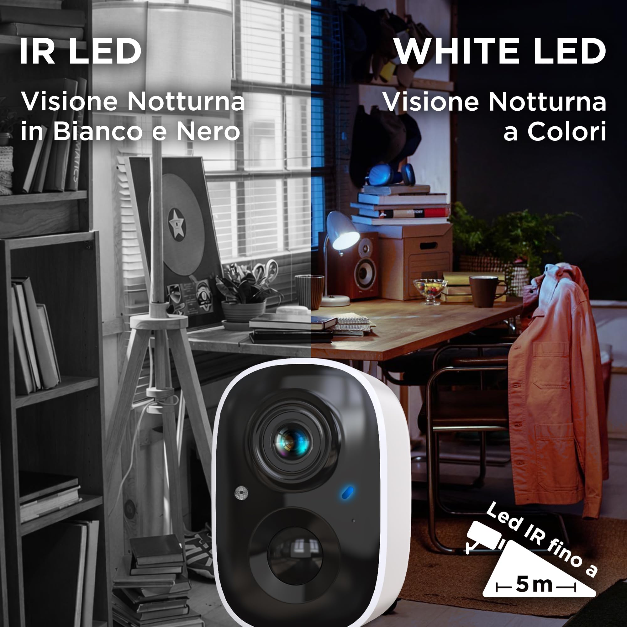 Atlantis Volta Pro Telecamera Wi-Fi 3MP a batteria, senza fili IP65 | Visione IR/LED, audio 2 vie, PIR movimento, MicroSD, app, notifiche push e cloud, cod. A16-VL82