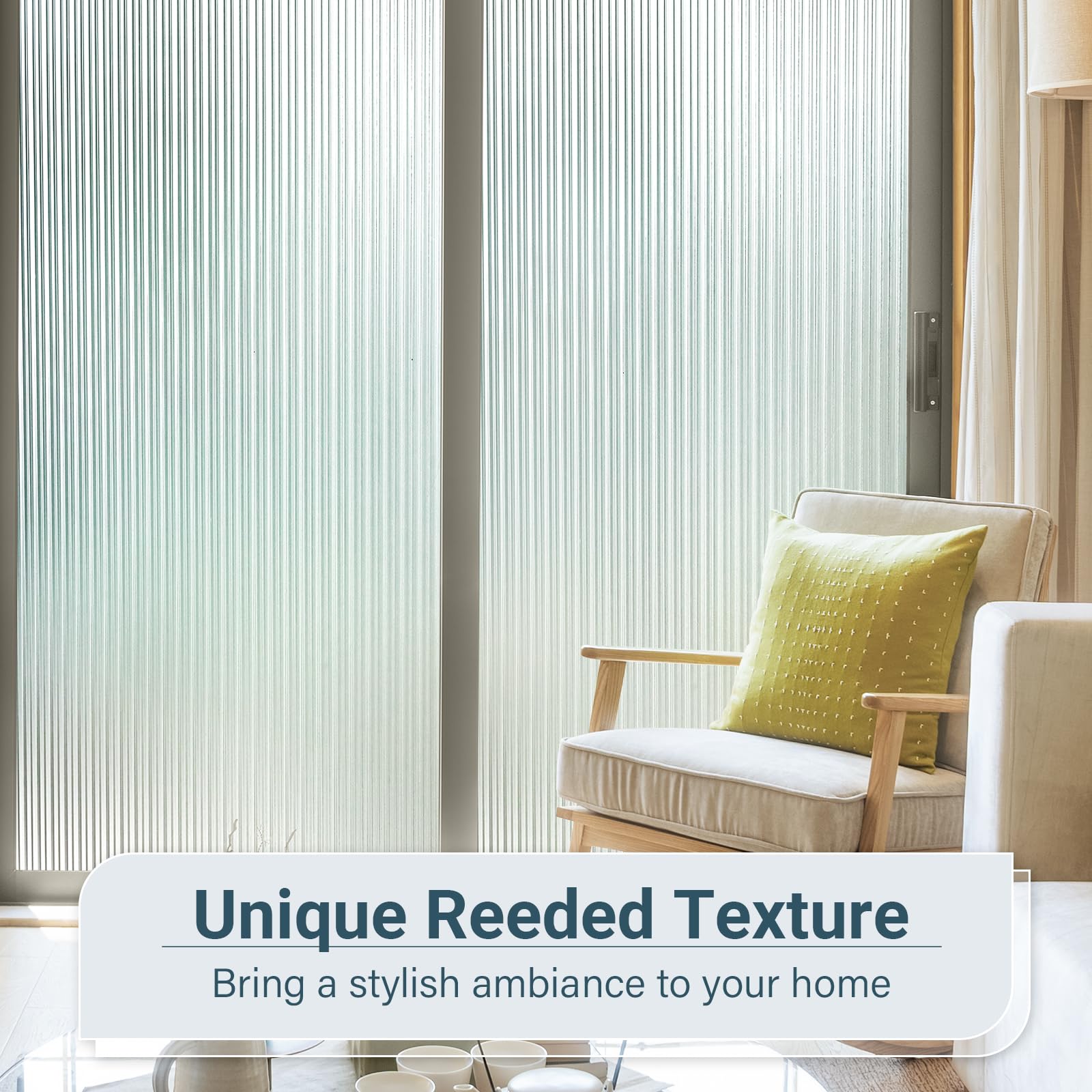 rabbitgoo Reeded Glass Window Film for Glass Windows Decorative Removable Window Privacy Film - Image 2