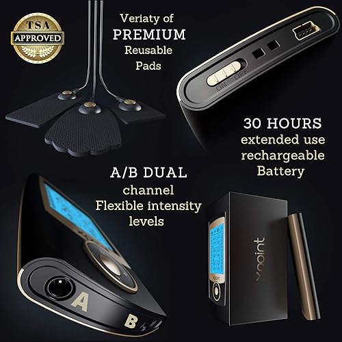 Miniatura 4 de Xpoint Estimulador muscular TENS EMS de lujo de doble canal  16 modos 12 almohadillas grandes de electrodos  espalda hombro cuello ciática