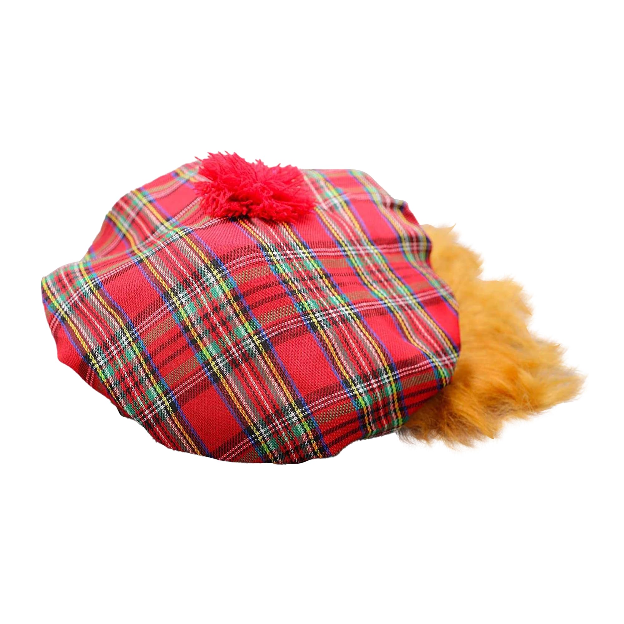 Red Tartan Scots Hat with Ginger Hair, 1 Pc. - Classic Design. Perfect for Parties, Celebrations, World and Culture, World Book Day, & Scottish Pride