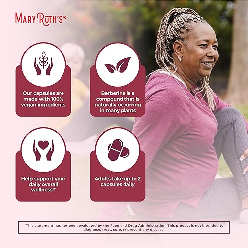Miniatura 6 de MaryRuth Organics Suplemento de berberina  1000 mg por porción  0.04 oz de berberina  Metabolismo saludable con dieta y ejercicio  Salud general