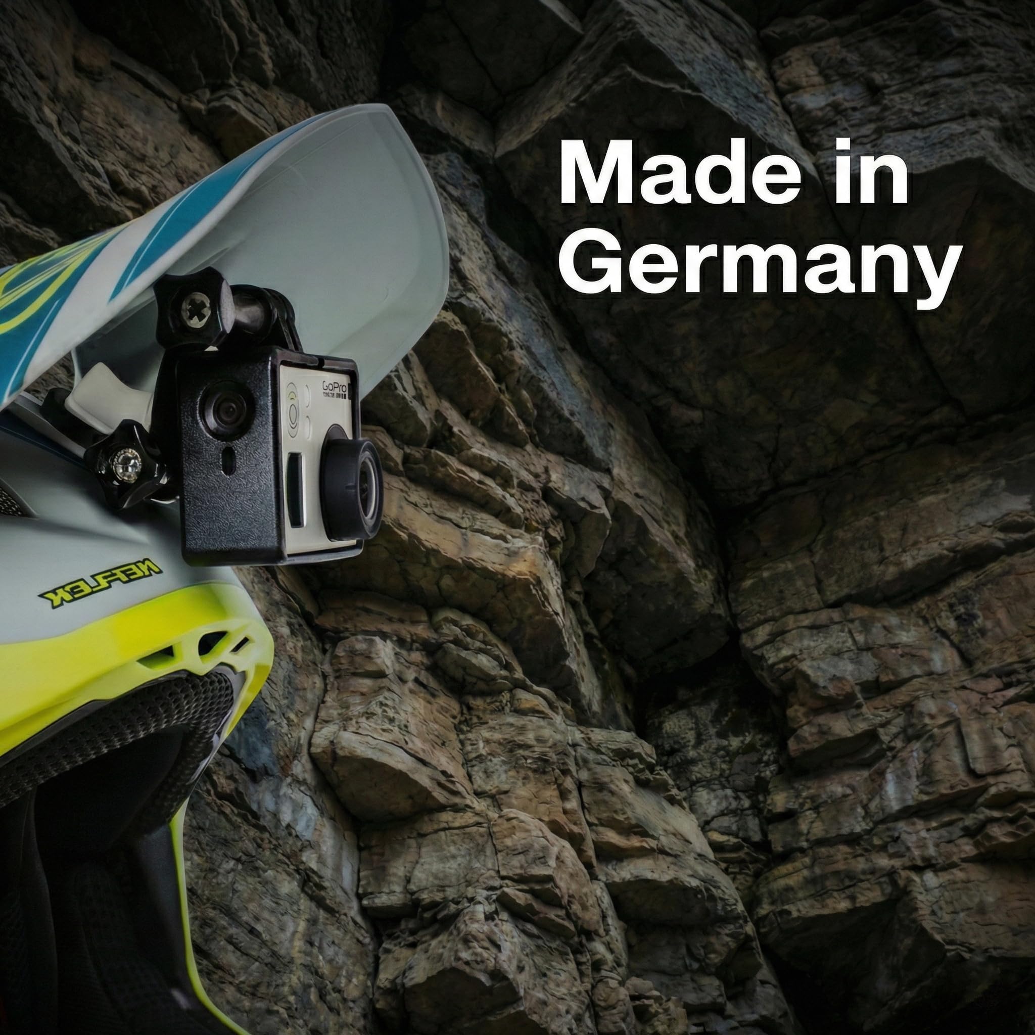 Action Camera supporto di Ninja Mount per Fullface Caschi | compatibile con GoPro, Garmin & Rollei | appositamente Mount per Downhill/ ATV /Motocross Caschi con visiera | Made in Germany | nero