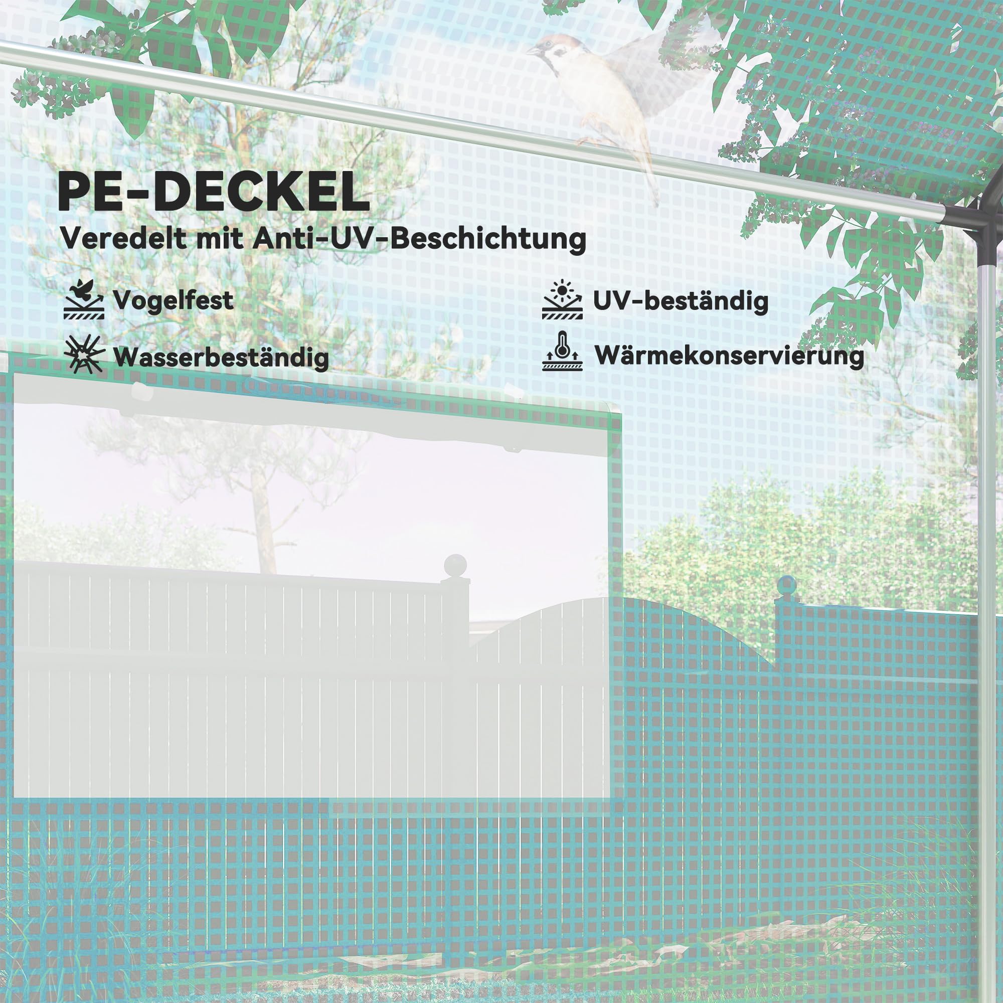 Outsunny Gewächshaus 3 x 2 x 2 m Moskitonetz Spitzdach 4 Fenster Grün