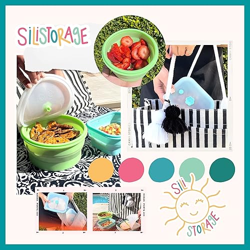 Miniatura 8 de Juego de tres recipientes rectangulares plegables para almacenamiento de alimentos con tapas flexibles herméticas, sin BPA, compactos, aptos para