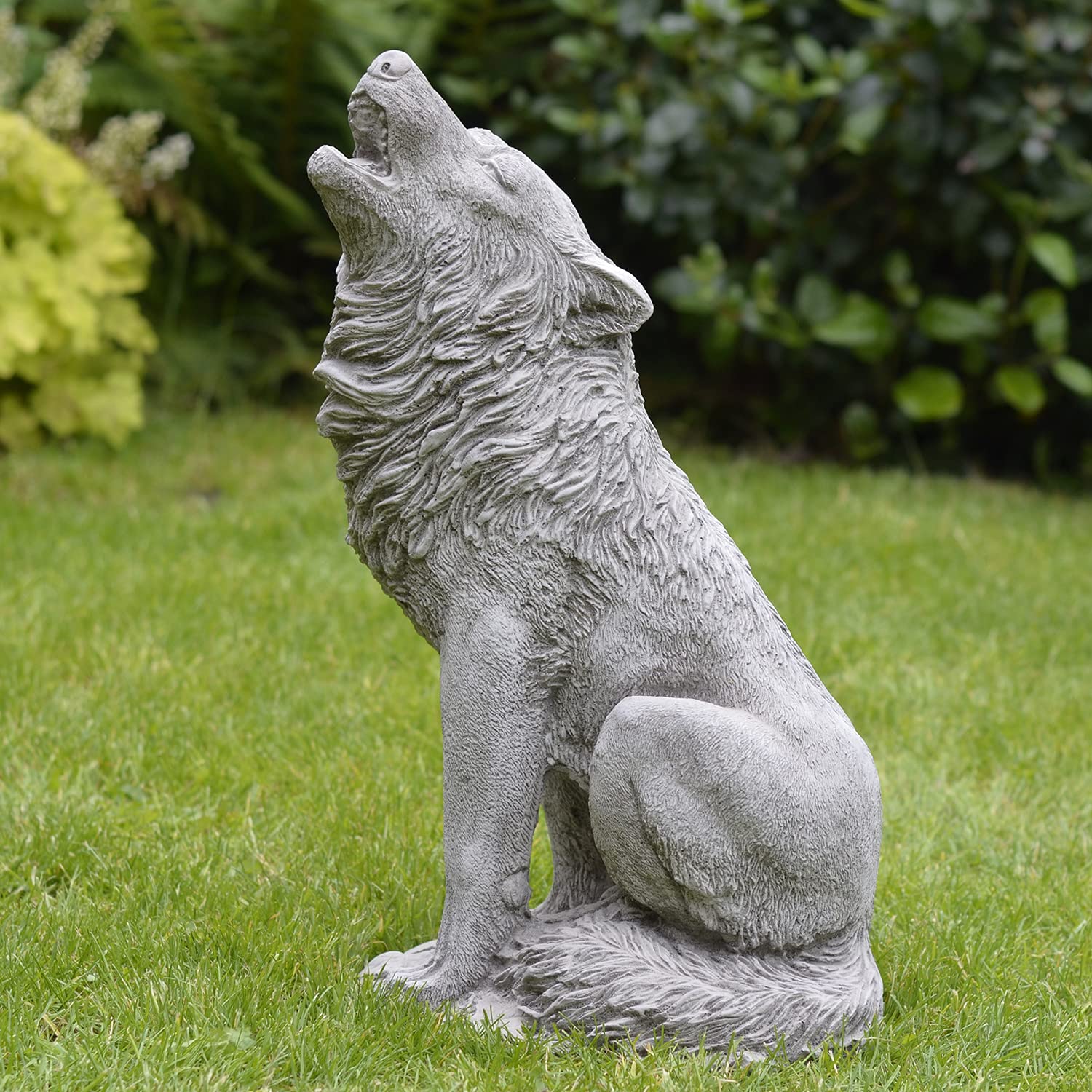 Garden Ornaments By Onefold Natural Onefold - Howling Wolf Hand Cast Stone Garden Ornament/Statue/Sculpture