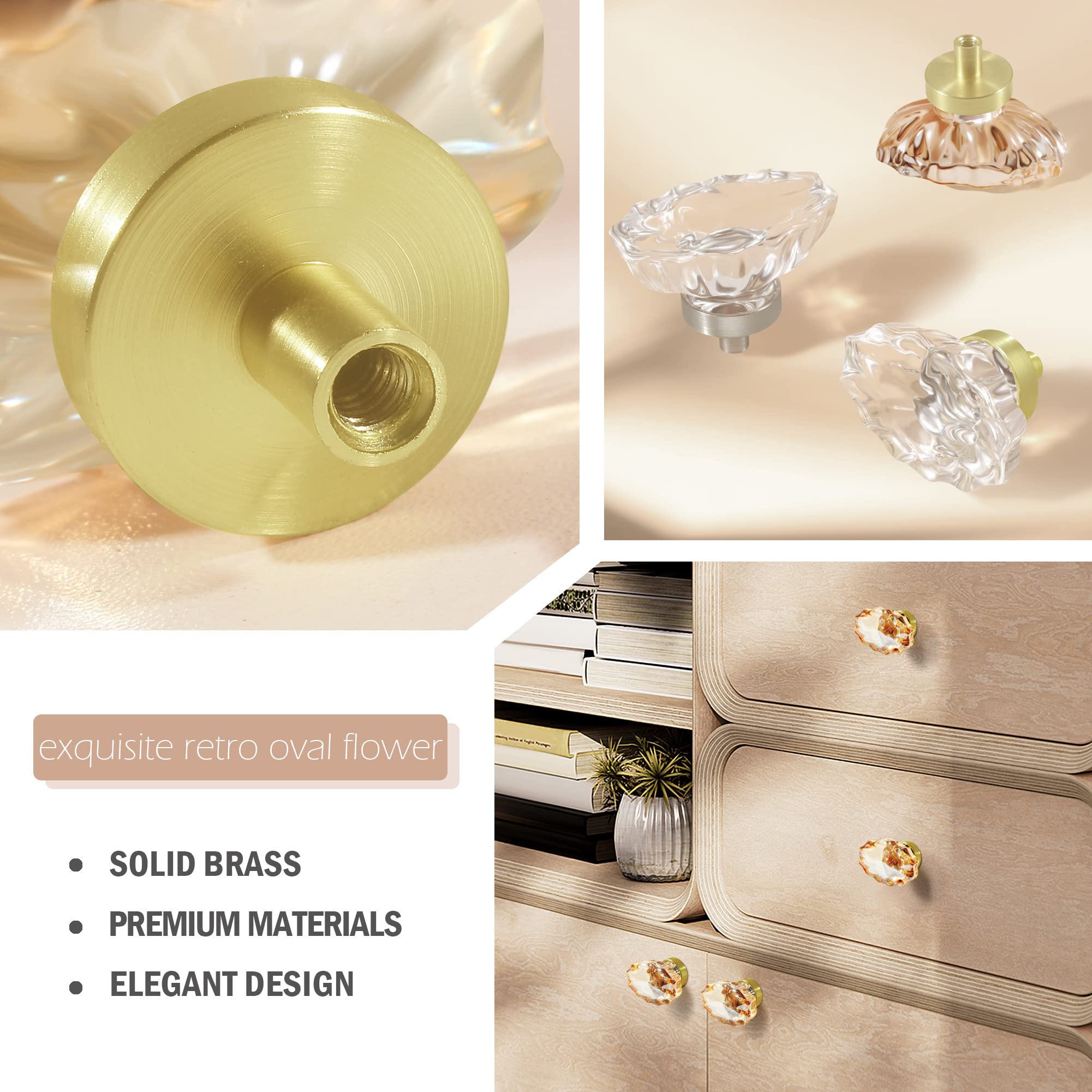 SHINY HANDLES 4 Pack Glass Cabinet Knobs and Pulls,Oval Champagne Crystal  Knobs for Dresser Drawer with Satin Brass/Brushed Gold Base - Amazon.com