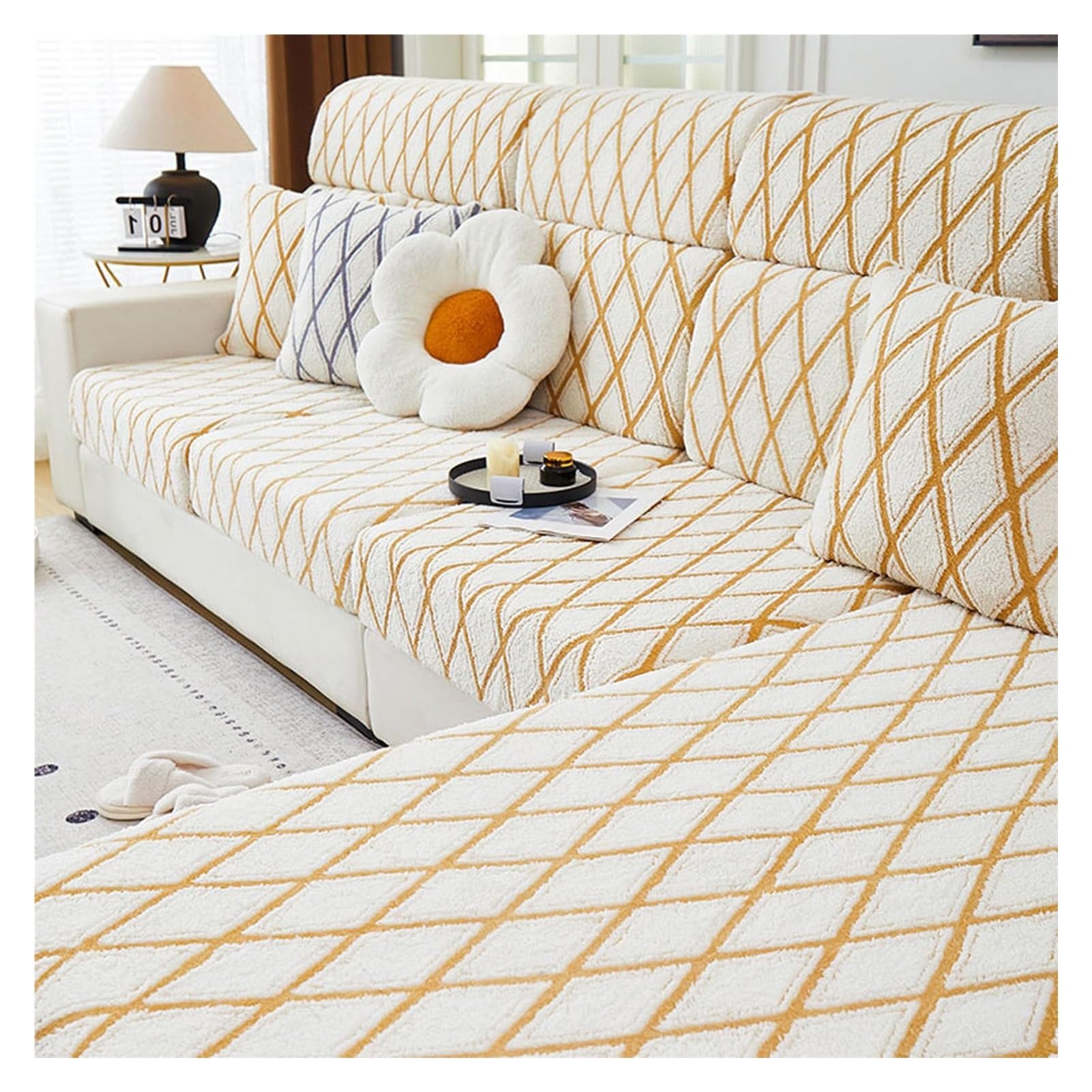 Housse de coussin de canapé extensible en velours taille S pour assise individuelle