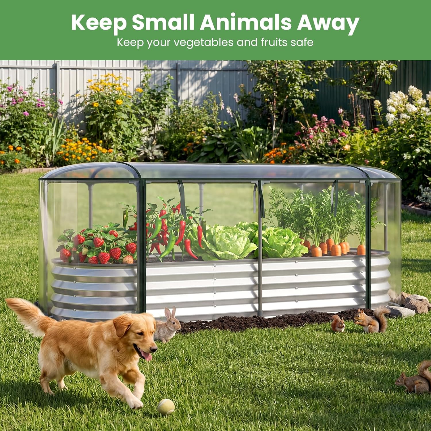 Giantex Raised Garden Bed w/Greenhouse Cover, Outdoor Oval Metal Steel Planter Box w/Roll-up Window, Clear PVC Mini Greenhouse for Vegetables Flowers Herbs Outdoor Patio Gardening, 6x2x1 FT (Silver)