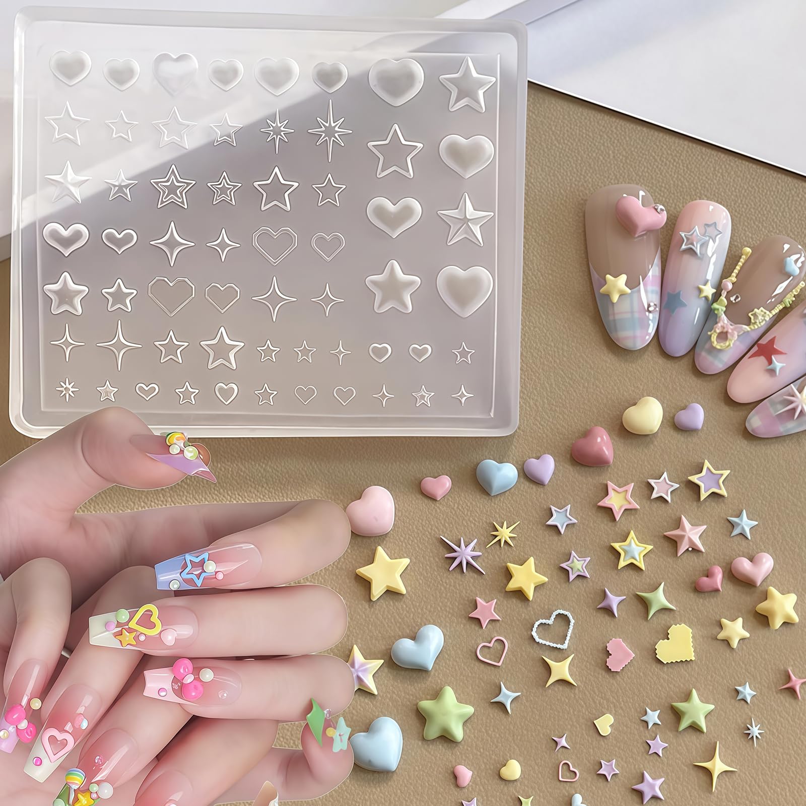 Silicona Formas De Uñas Estrella Corazón Hexagrama 3D Estrellas Diseño Para Uñas Resina Colgantes De Estrella Plantilla Grabado Modelo Para Arte De Uñas Acceso