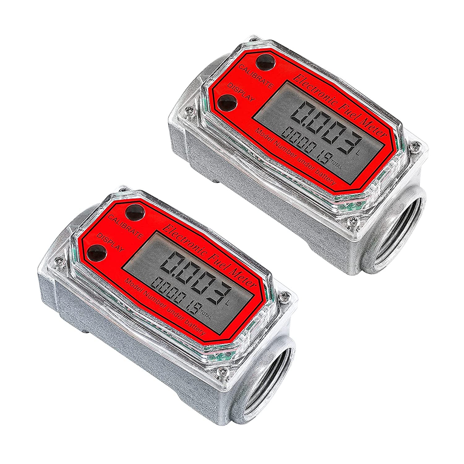 Riiai Fuel Flowmeter, Digital Turbine Flow Meter, Digital Fuel Flow Meter with NPT Counter, Gas Oil Flowmeter for Diesel/Gasoline/Chemicals Water Measuring