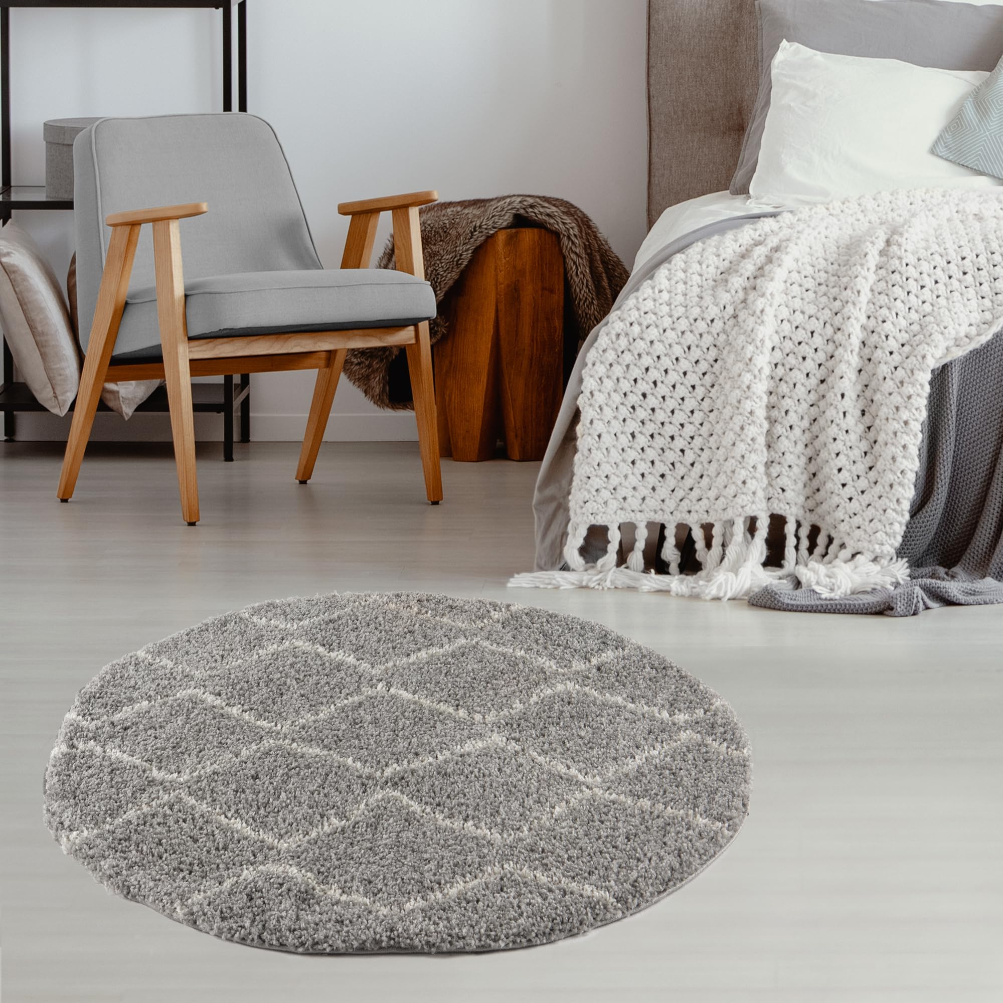 The Rugs Grey Moroccan Shaggy Rug | 810 - Ø 120 Cm