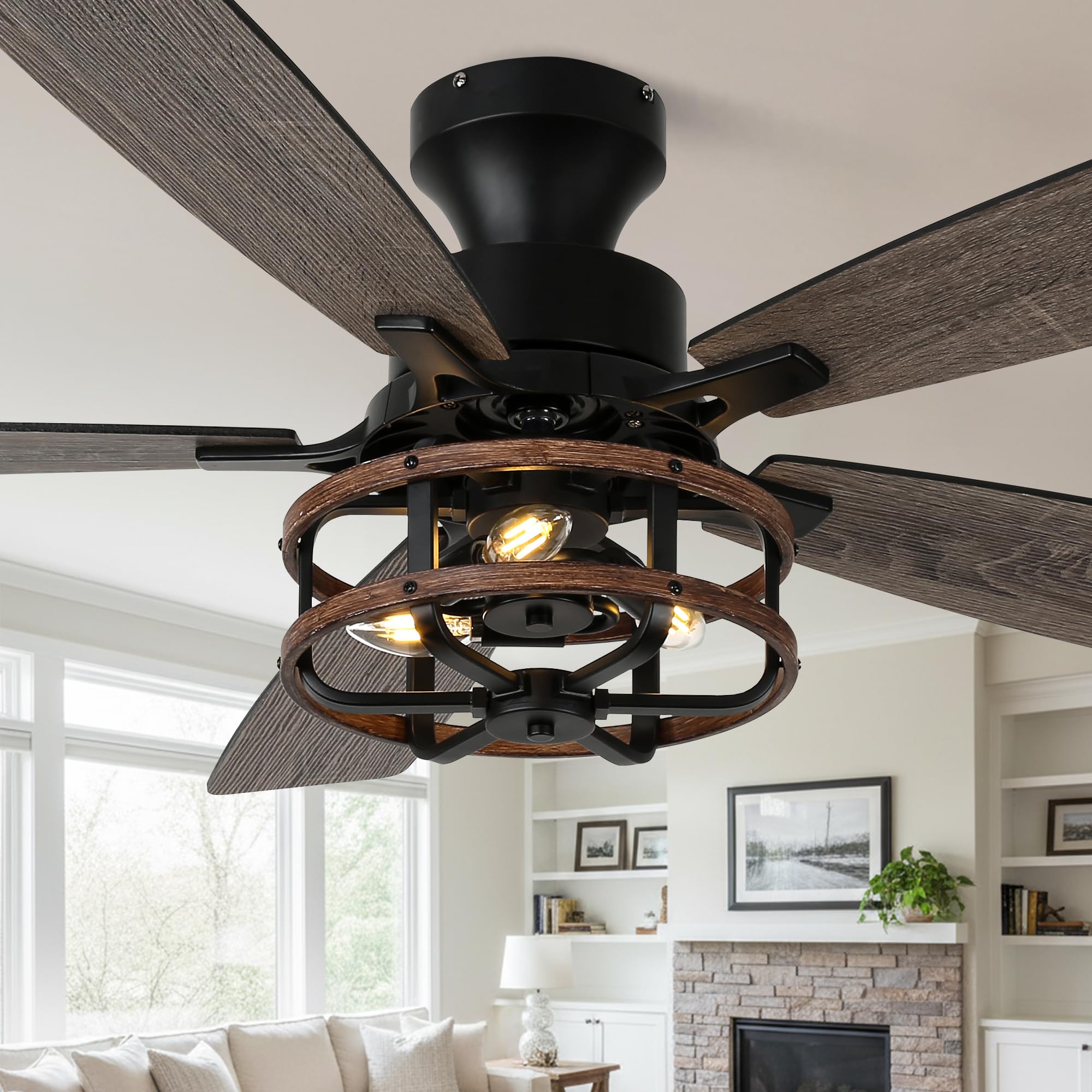 Photo 1 of Curve Curio 52" Farmhouse Rustic Flush Mount Caged Ceiling Fan with Light