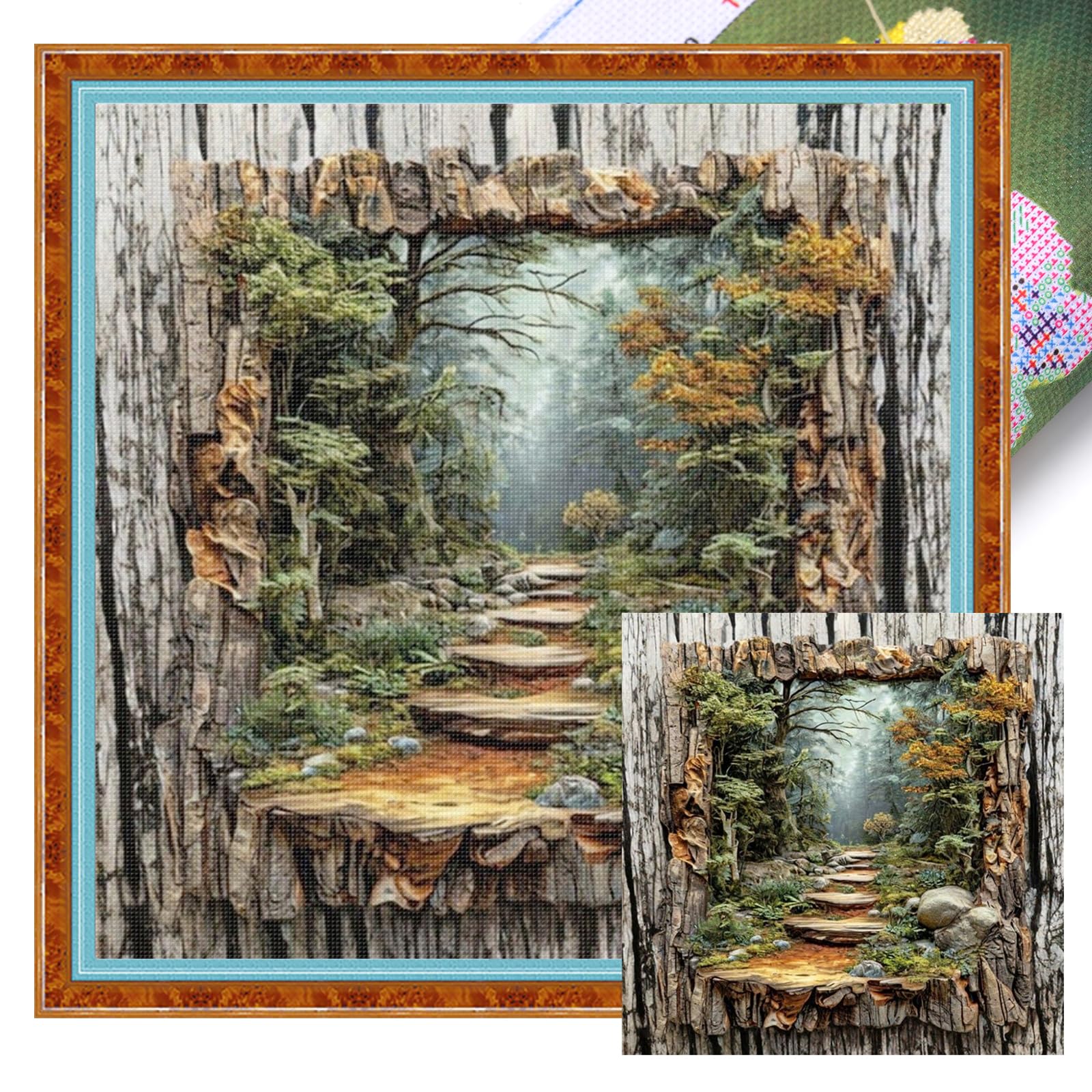 POETRYDRAW Forest Path Full 11CT 3 Strands DIY Stamped Embroidery Needlepoint Starter Kits 17.71x17.71inch Cross Stitch Art and Crafts Kits for Beginners Adults Home Decor (Forest Path)