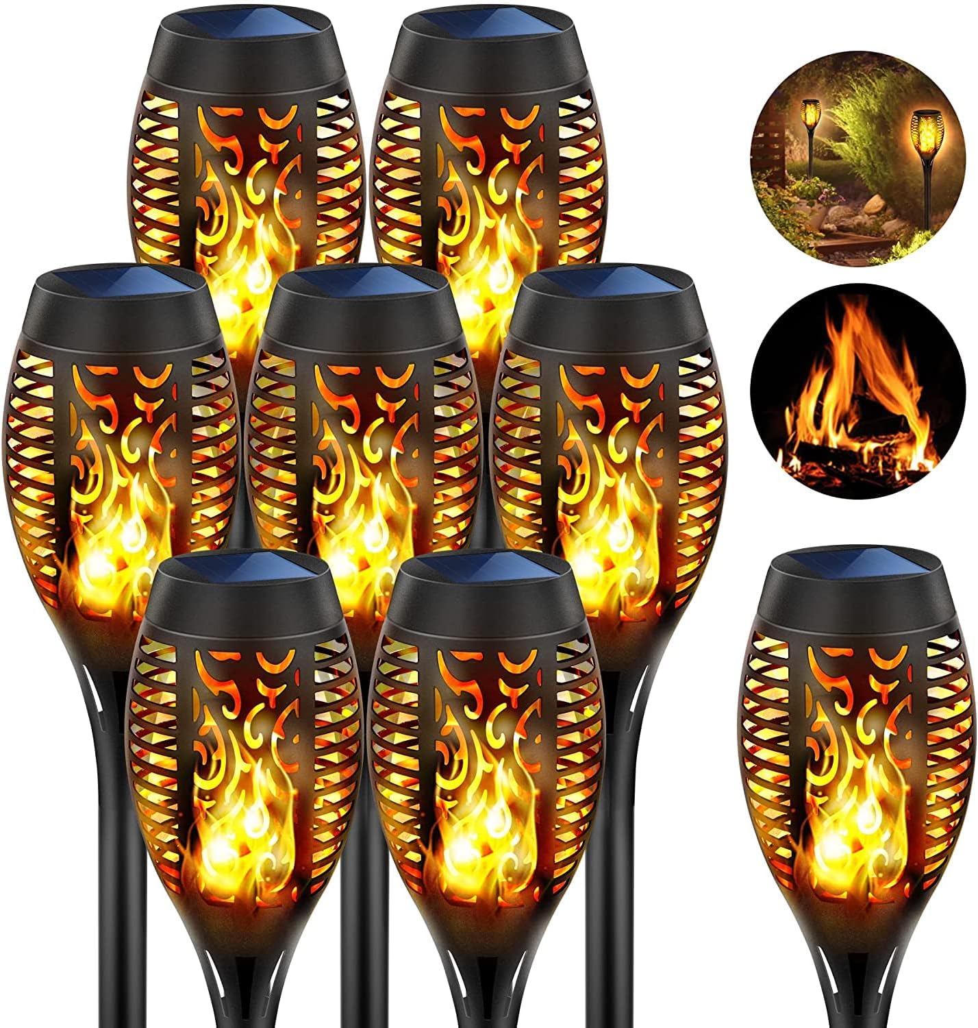 Solar Ground Lights, 8 Pack Solar Torch Light with Flickering Flame