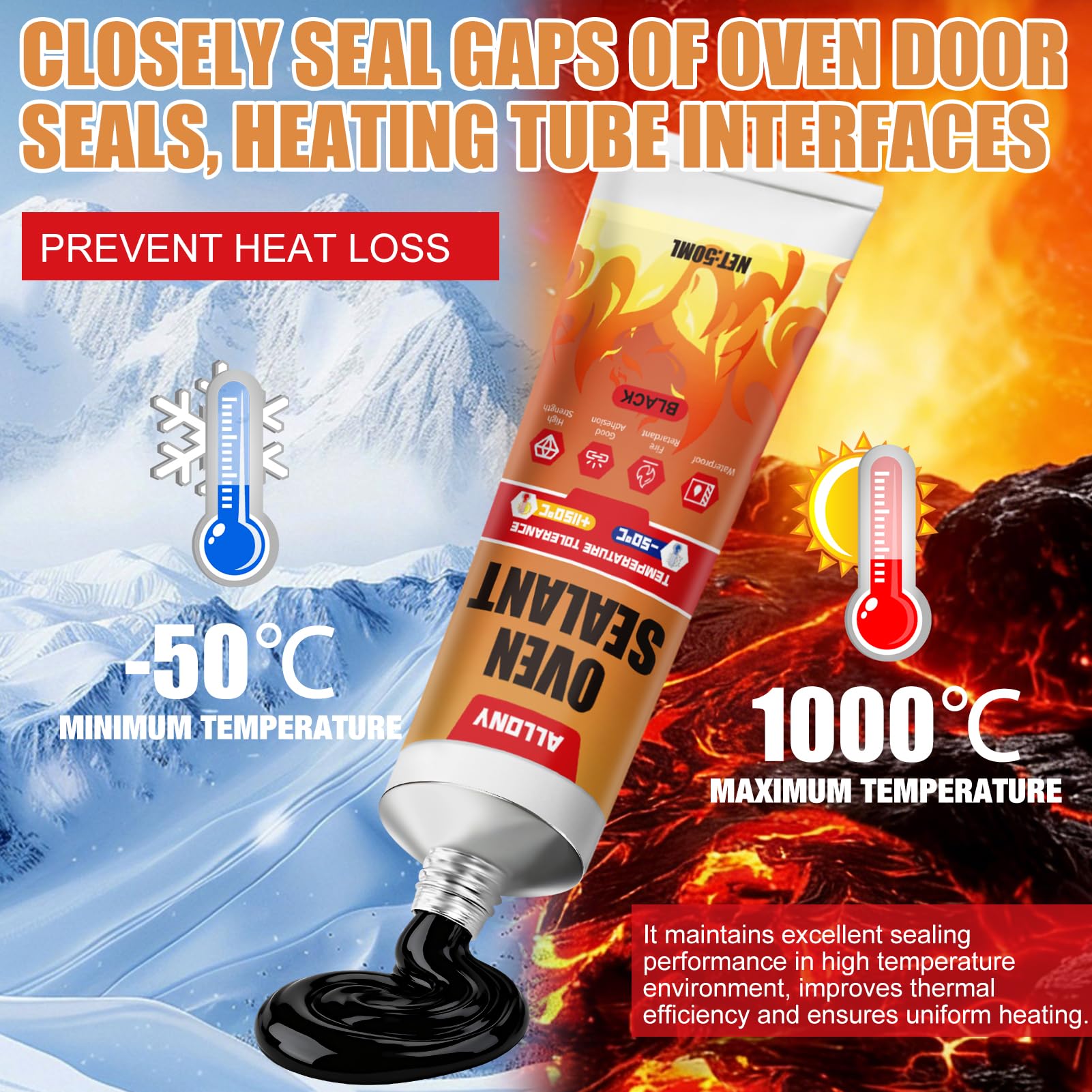Silicone Alte Temperature 1000 Gradi 100ML per Forno Stufa Vetro Caminetti