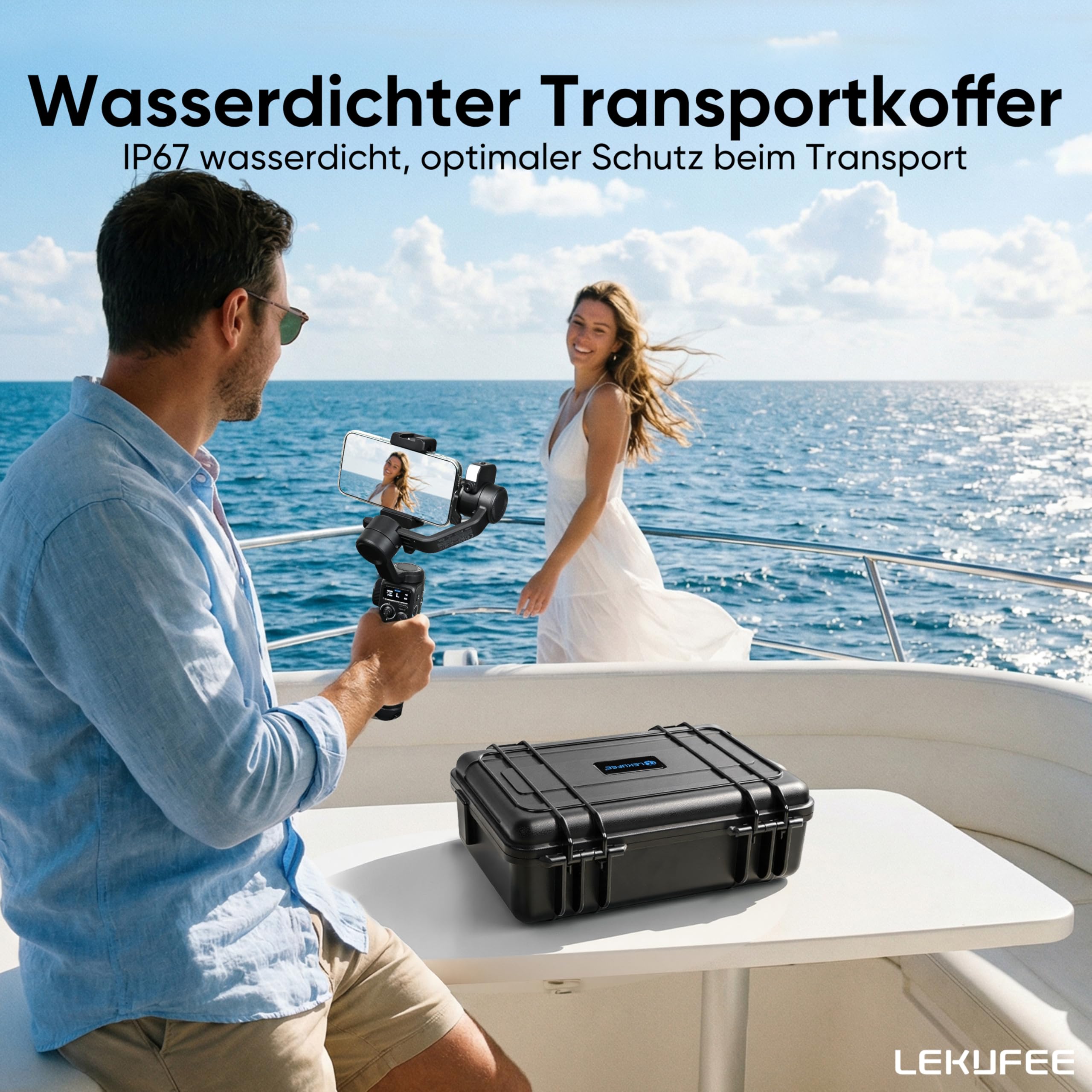 LEKUFEE wasserdichtes Hartschalen-Tragekoffer für GoPro Fluid Pro AI-3-Achsen-Gimbal-Stabilisator, GoPro Hero 13/12/11/10/9 Kamera, Media Mod und weiteres Zubehör (nur Koffer)