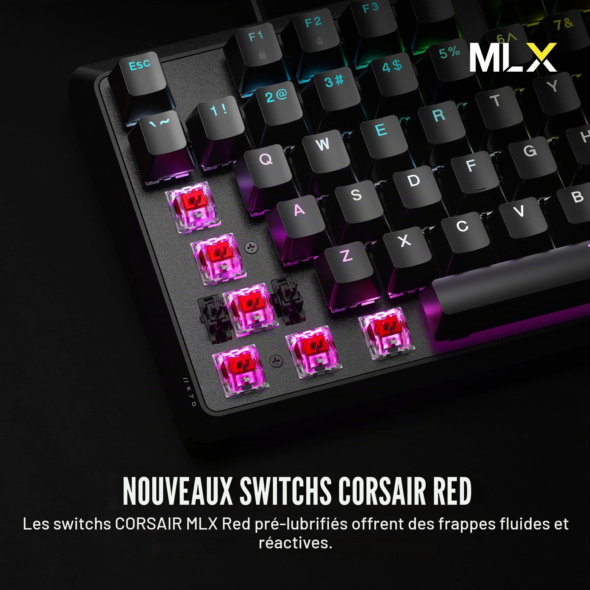 Corsair K70 Core RGB Clavier mécanique de Jeu - Interrupteurs linéaires Rouges MLX pré-lubrifiés - Amortissement sonore - Cadran de contrôle des médias - Compatible avec iCUE - Design QWERTY