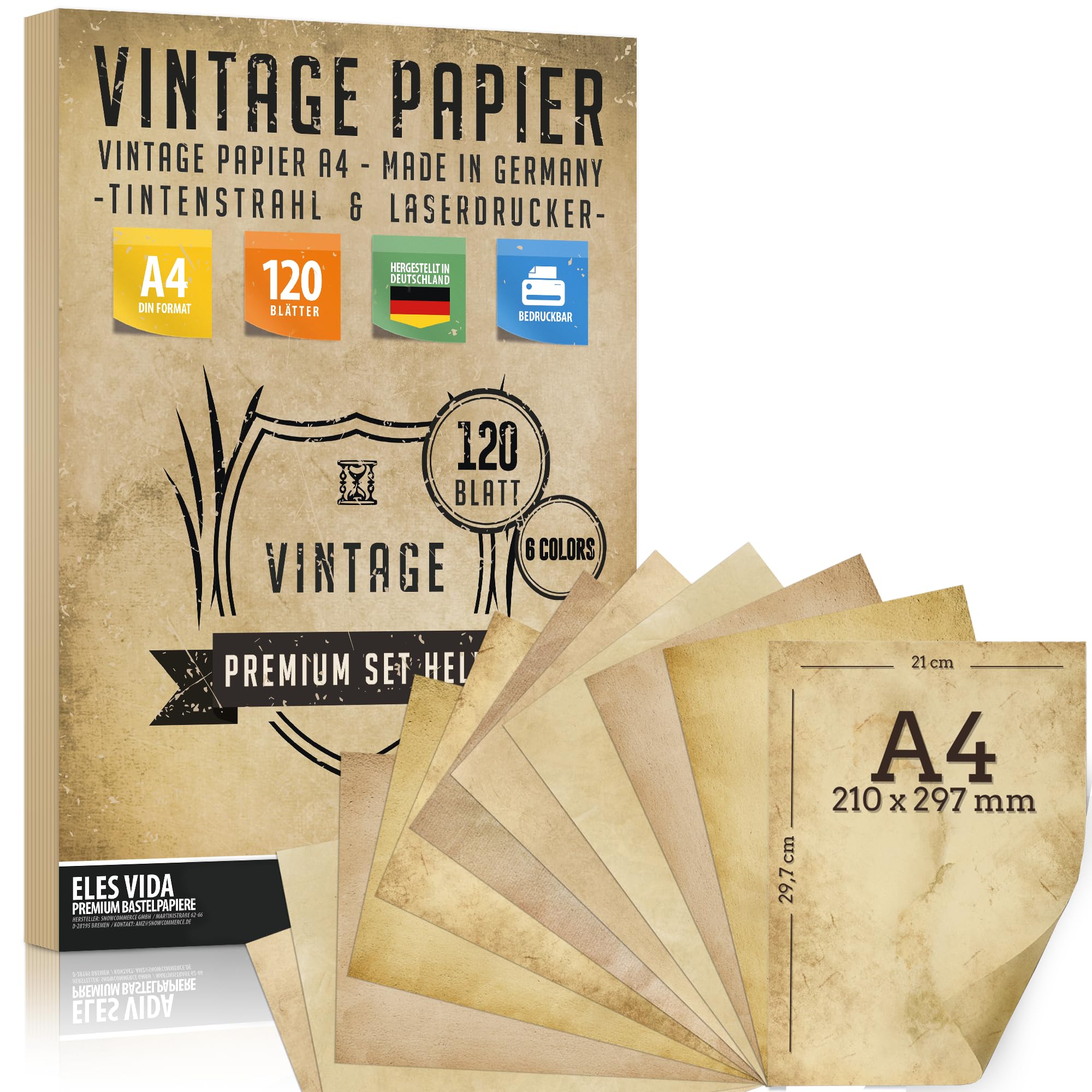 120 Blatt Altes Papier, Vintage DIN A4 bedruckbar - Urkunden Schatzkarten, Briefpapier - Bastel für Karten,Hochzeit, Adel Geschenke, Nostalgie Geburtstag Ritter und Piraten - DEUTSCHE PRODUKTION