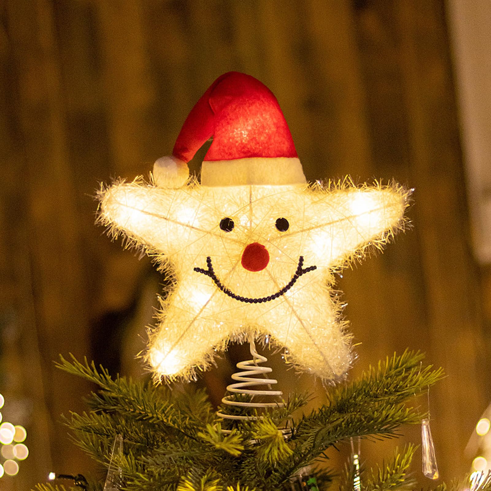 Weihnachtsbaumspitze Stern Topper, Weihnachtsbaum Stern Spitze mit LED Licht, Metall LED Beleuchtete Baumspitze Stern für Weihnachtsbaum, Weihnachtsbaumschmuck, Weihnachtsdeko (B)