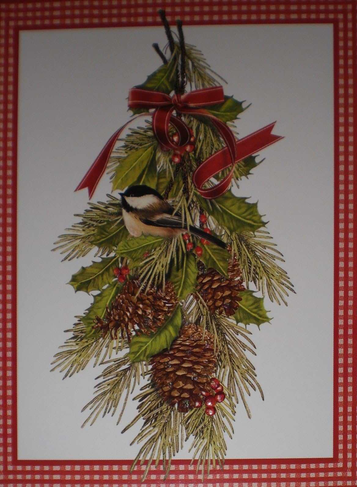 Glittered Mistletoe / Bird / Pinecones Note Cards w/ Envelopes