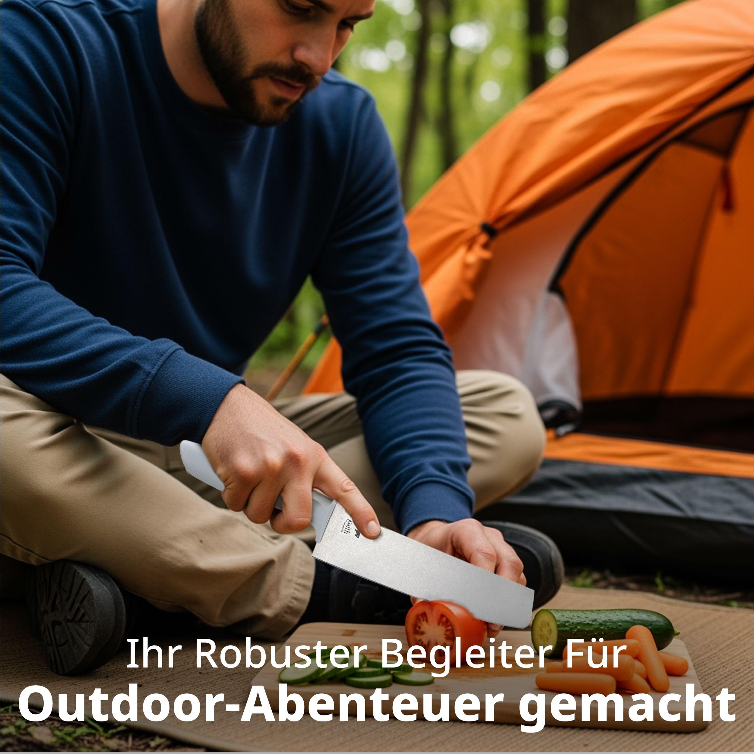 Keith Titanium Küchenmesser mit Scheide, Ti8743, Ultraleichtes Titanmesser für präzises Schneiden von Fleisch, Gemüse & Obst, Ideal für Indoor, Outdoor, Camping, Trekking (34,7 x 8,0 x 2,3 cm)