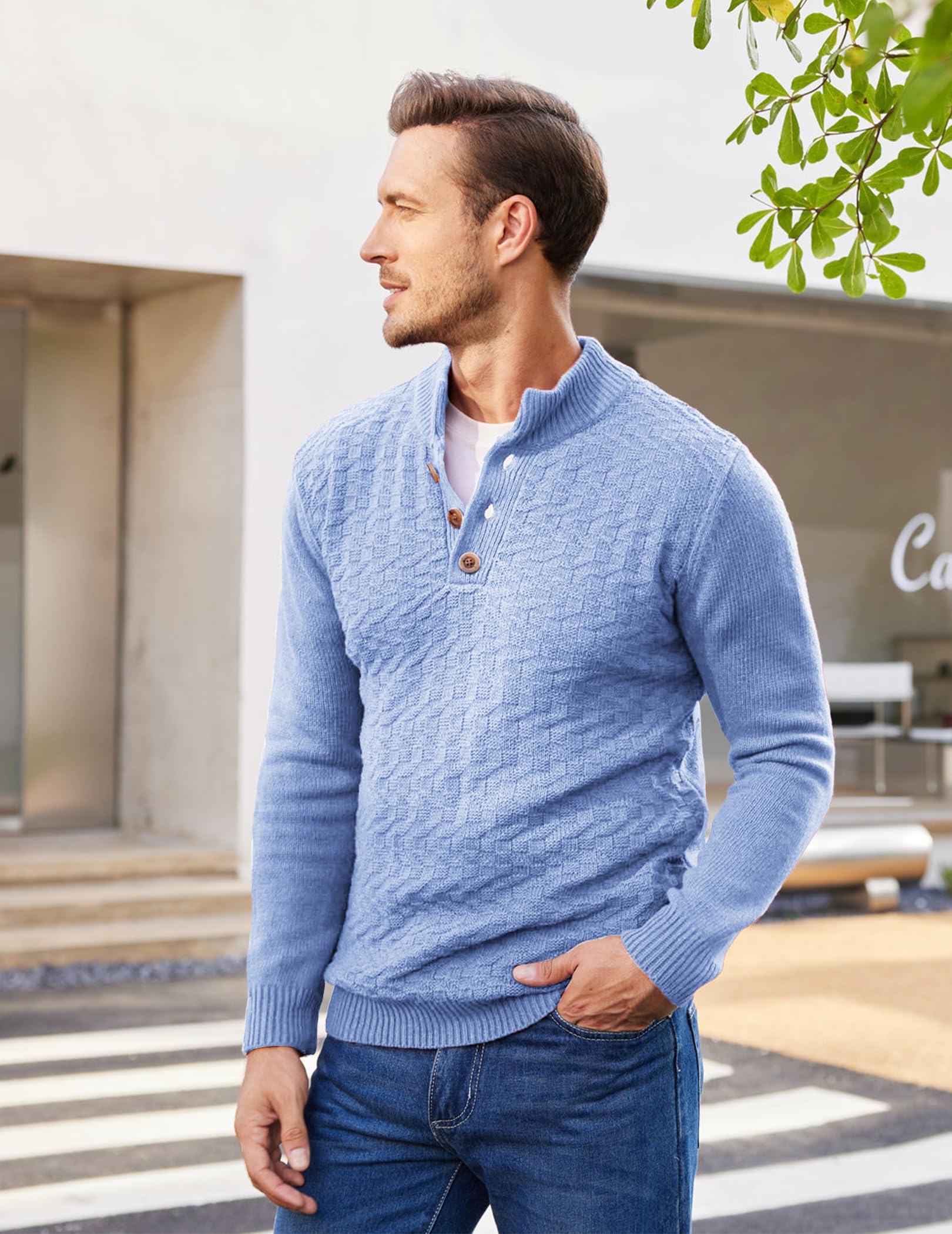 COOFANDY Maglioni Uomo Invernale Maglioni Collo Alto Henley Maglione Dolcevita Classico Maglione con Bottoni Regular Fit