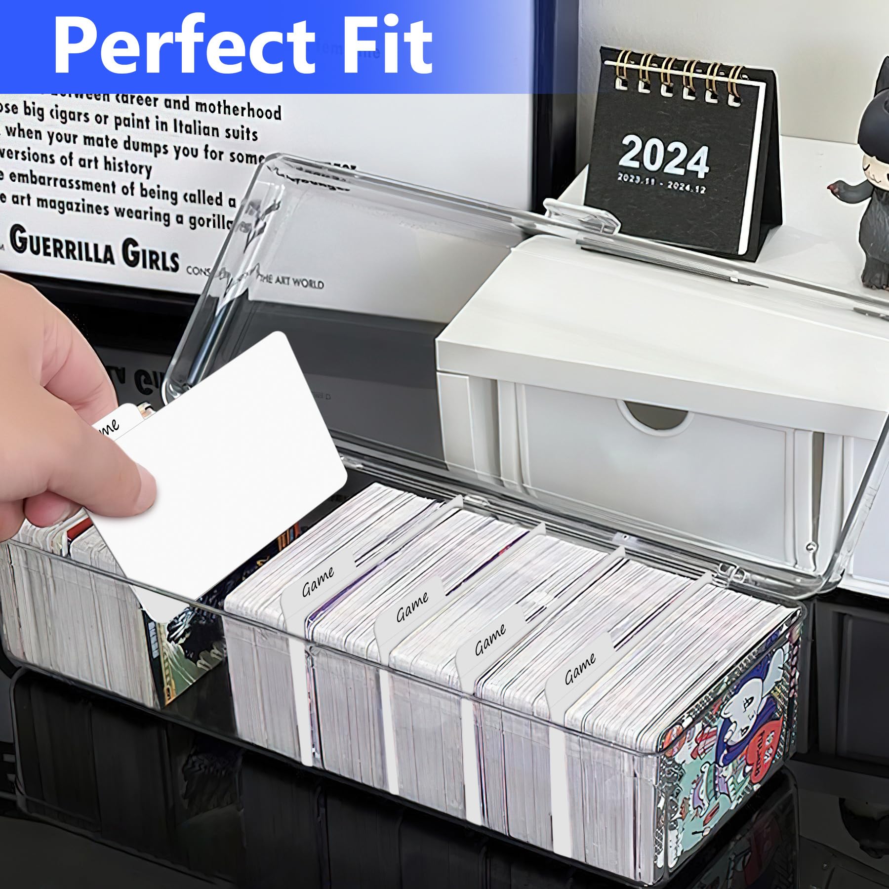 100 separadores de tarjetas coleccionables blancos, organizador de tarjetas divisoras de papel para juegos deportivos, negocios, juegos, reuniones, suministros de almacenamiento (blanco-horizontal)