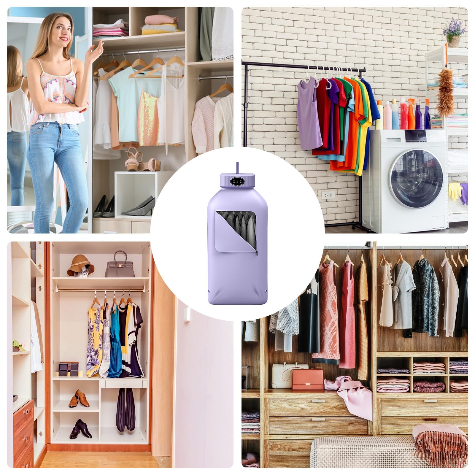 Secadora De Ropa Portatil (Purple) - Armario Secador De Aire Caliente para Apartamento | Secado De Modo Dual/Sincronización Silenciosa E Inteligente, para Apartamentos, Dormitorios, RV
