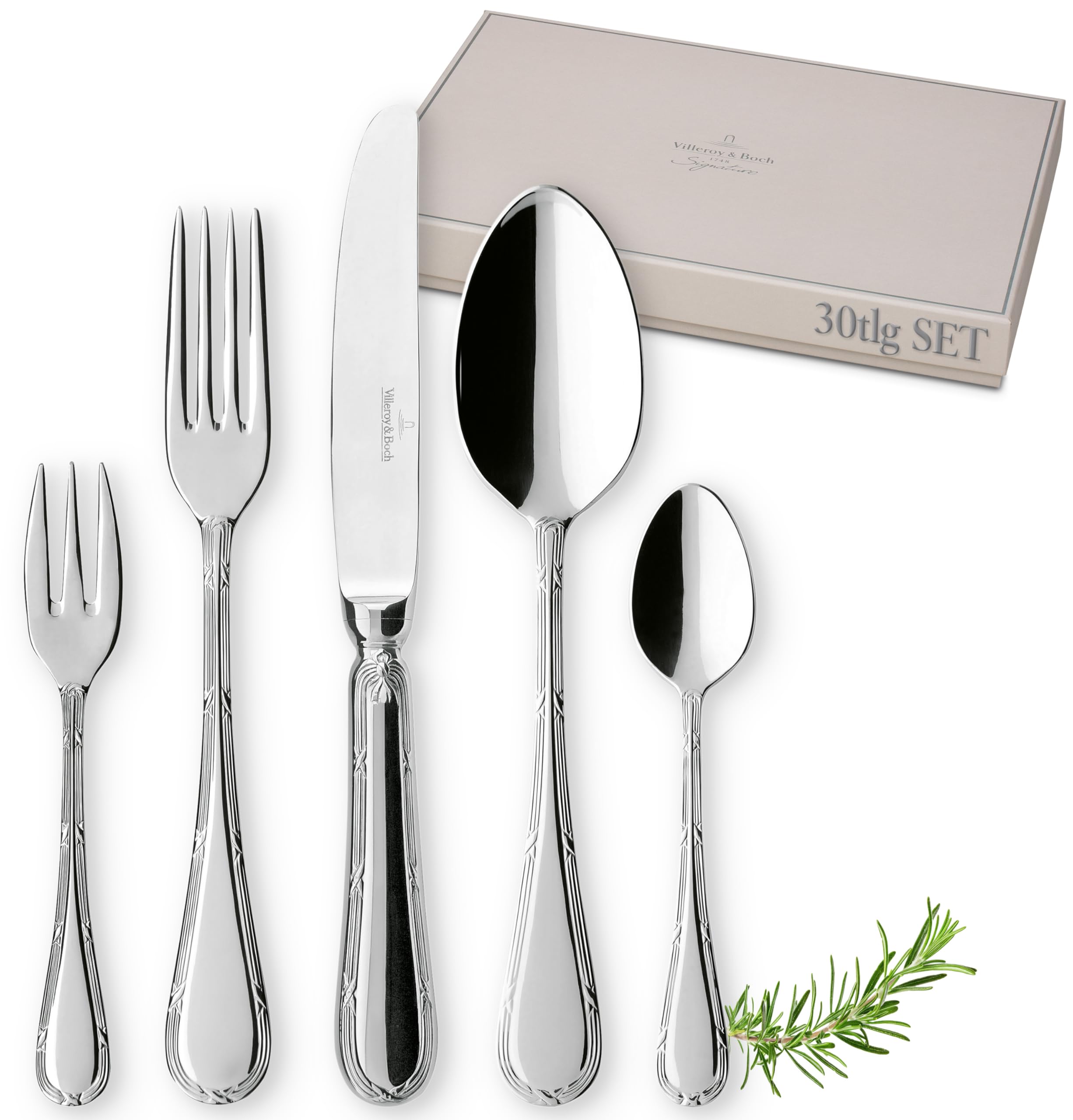 Villeroy & Boch Kreuzband Septfontaines Cutlery for up to 6 People, 30 Pieces, Stainless Steel