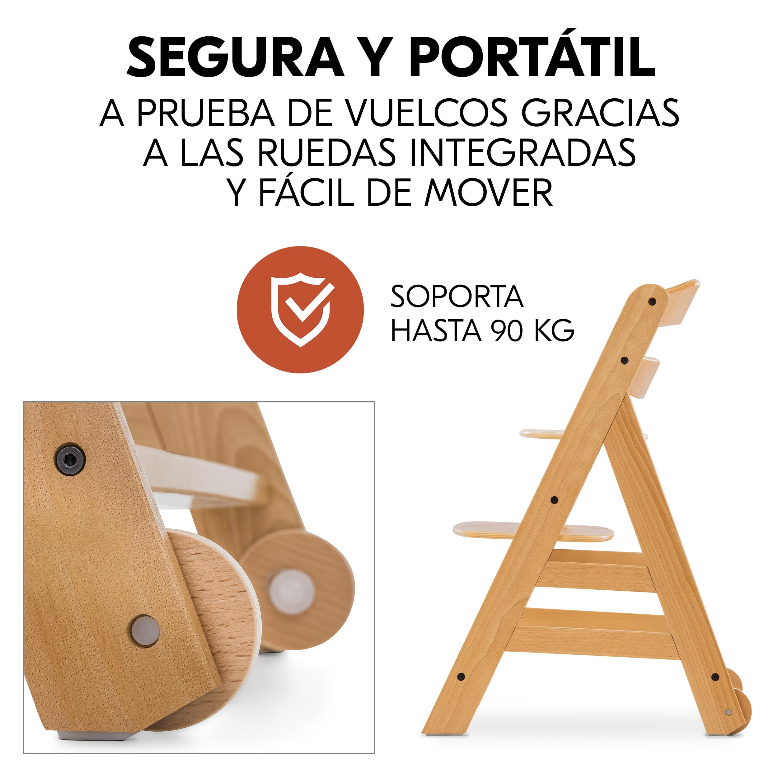 hauck Alpha Plus Move Set de Tronas de Bebe de Madera con Bandeja - Cojín y 2 Platos de Silicona - Silla Evolutiva con Ruedas - Natur/Leaves Mint