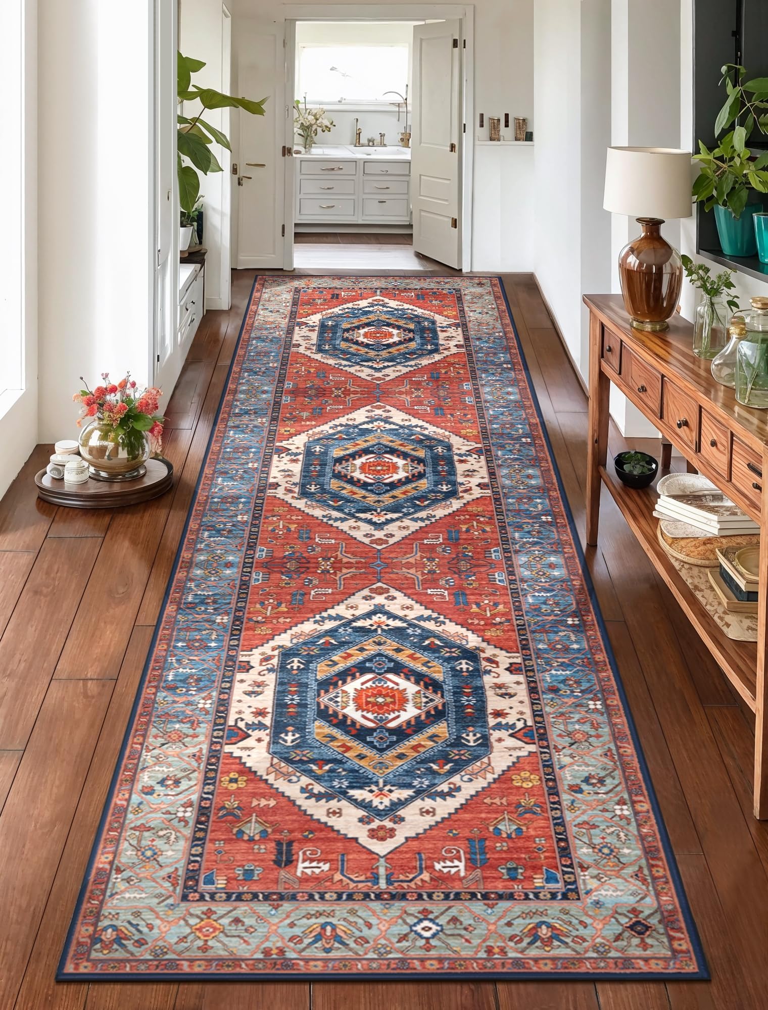 Boho Rust Runner Rug - 2'6" x 10'