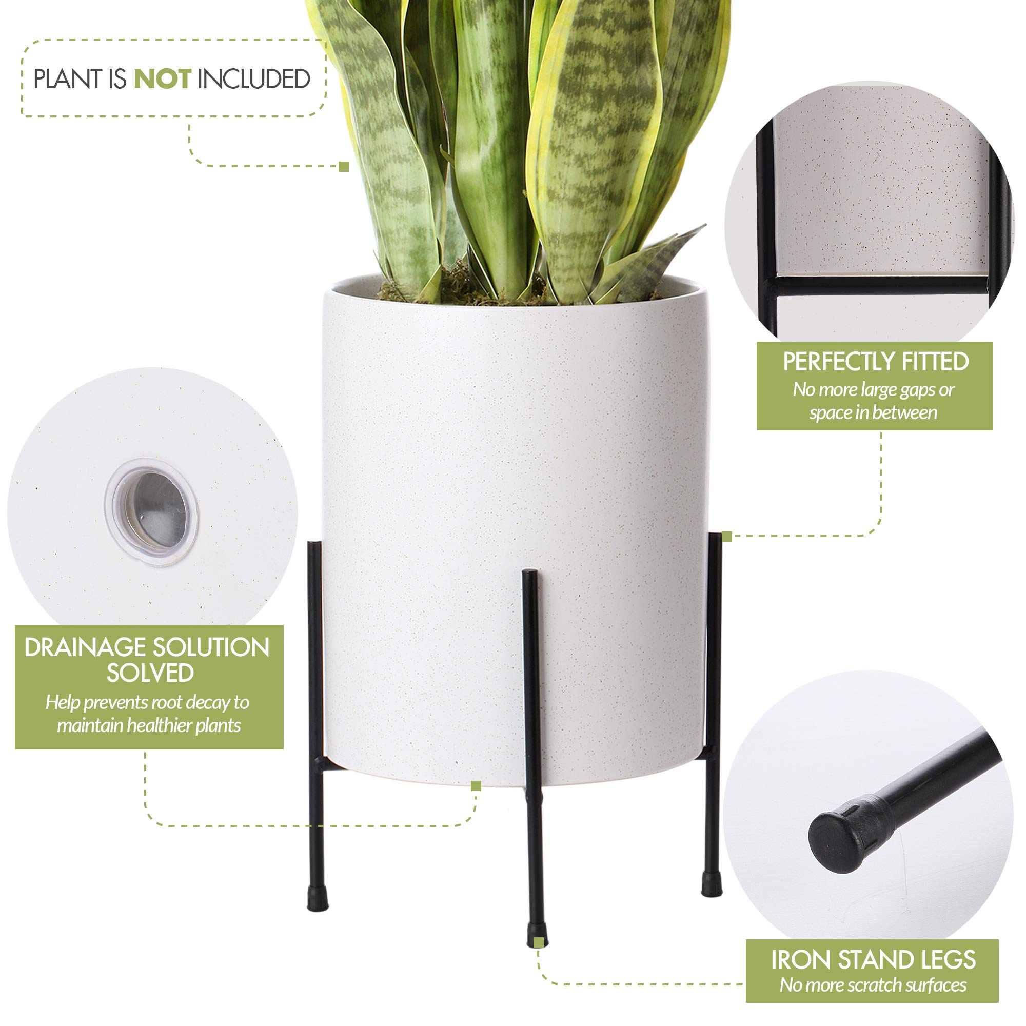 Mid Century Planter with Stand Included 8 Inch Ceramic Plant Pot with