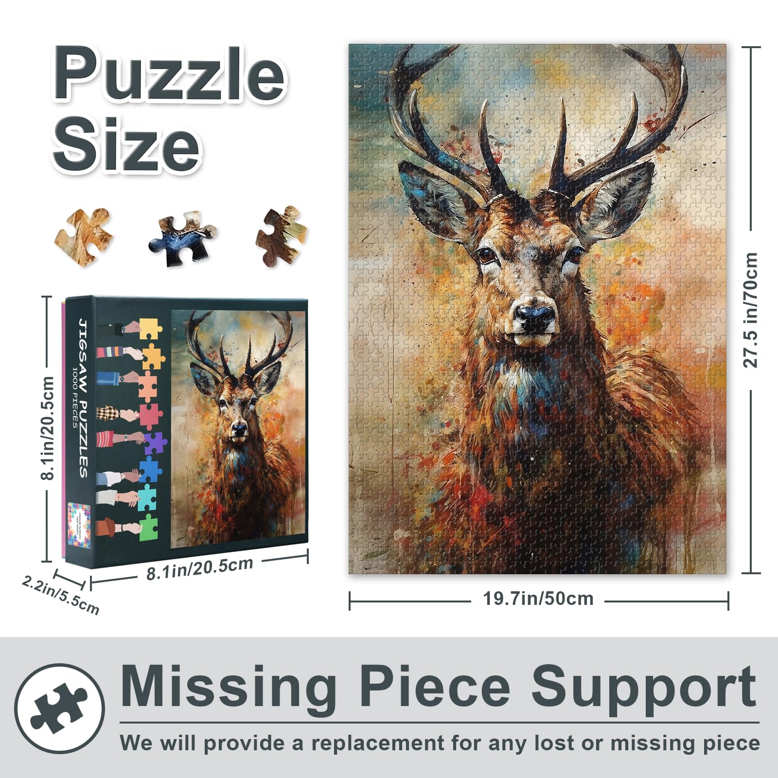 Deer Jigsaw Puzzles Wild Animal Jigsaw Puzzle for Adults 1000 Elk Portrait Adult Puzzle Challenging Games1000 Pieces for Adult 50x70cm - Image 2