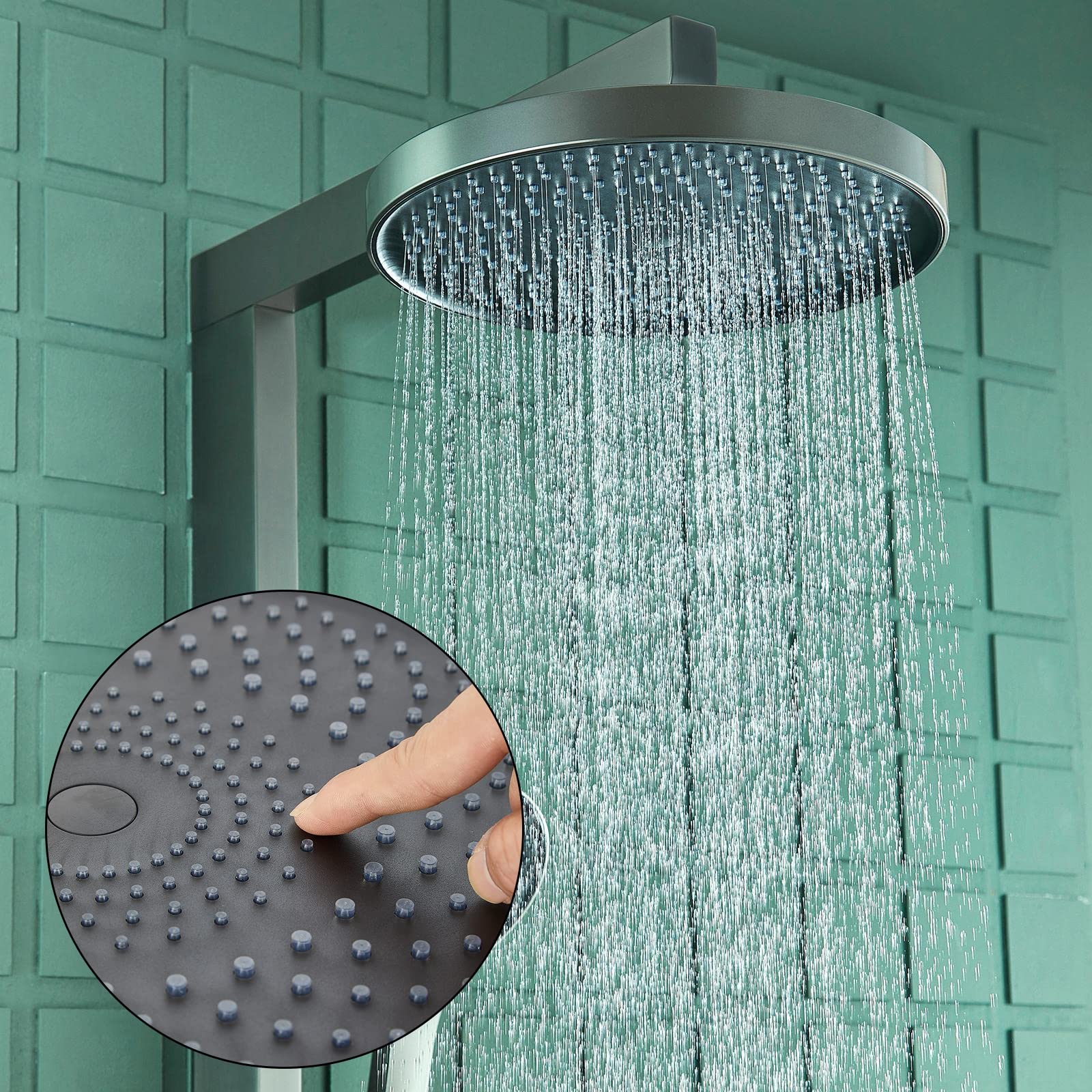 Regenduschsystem, 8-Zoll-Duscharmatur-Set, wandmontiertes 3-Wege-Regenmisch-Dusch-Kombi-Set mit 3 Funktionen, Handbrause, runder Regendusche, Duschköpfe (Gun Grey A)