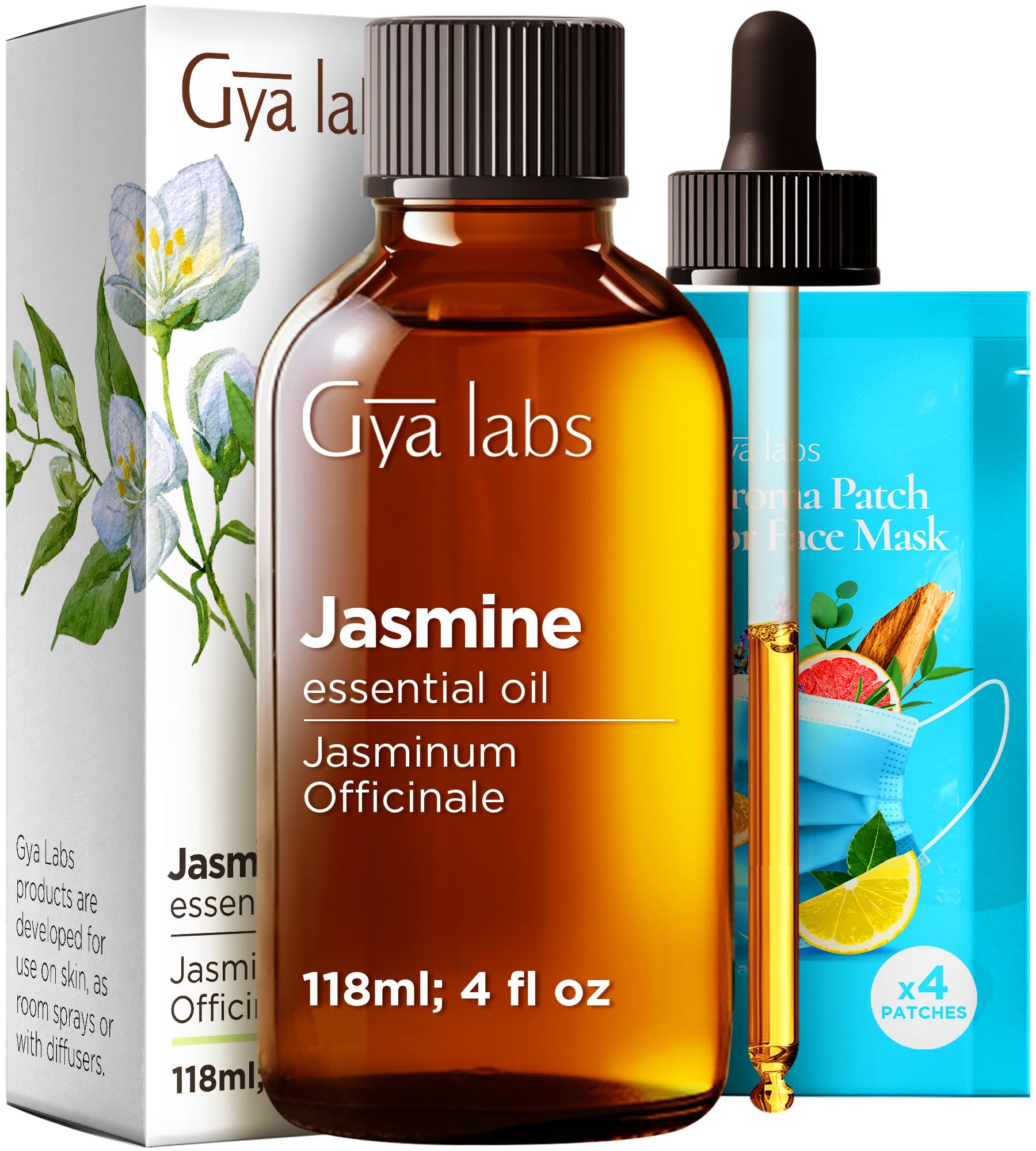 Gya Labs Jasmine Essential Oil - 4 Fl Oz - for Hair, Skin, Diffuser, Aromatherapy &amp; DIY Candle Making Scent