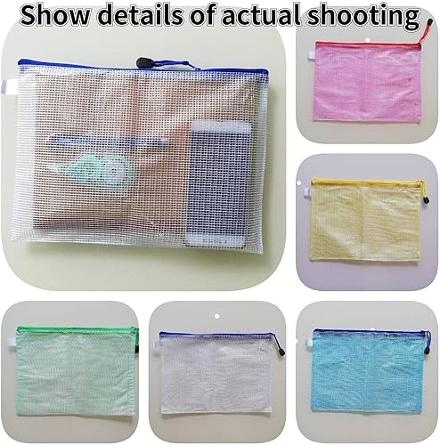 Miniatura 7 de FOGMETROP 10 piezas de bolsa de plástico de malla con cremallera bolsa de almacenamiento de archivos de papel A4 B4 A5 B5 B12 bolsa de