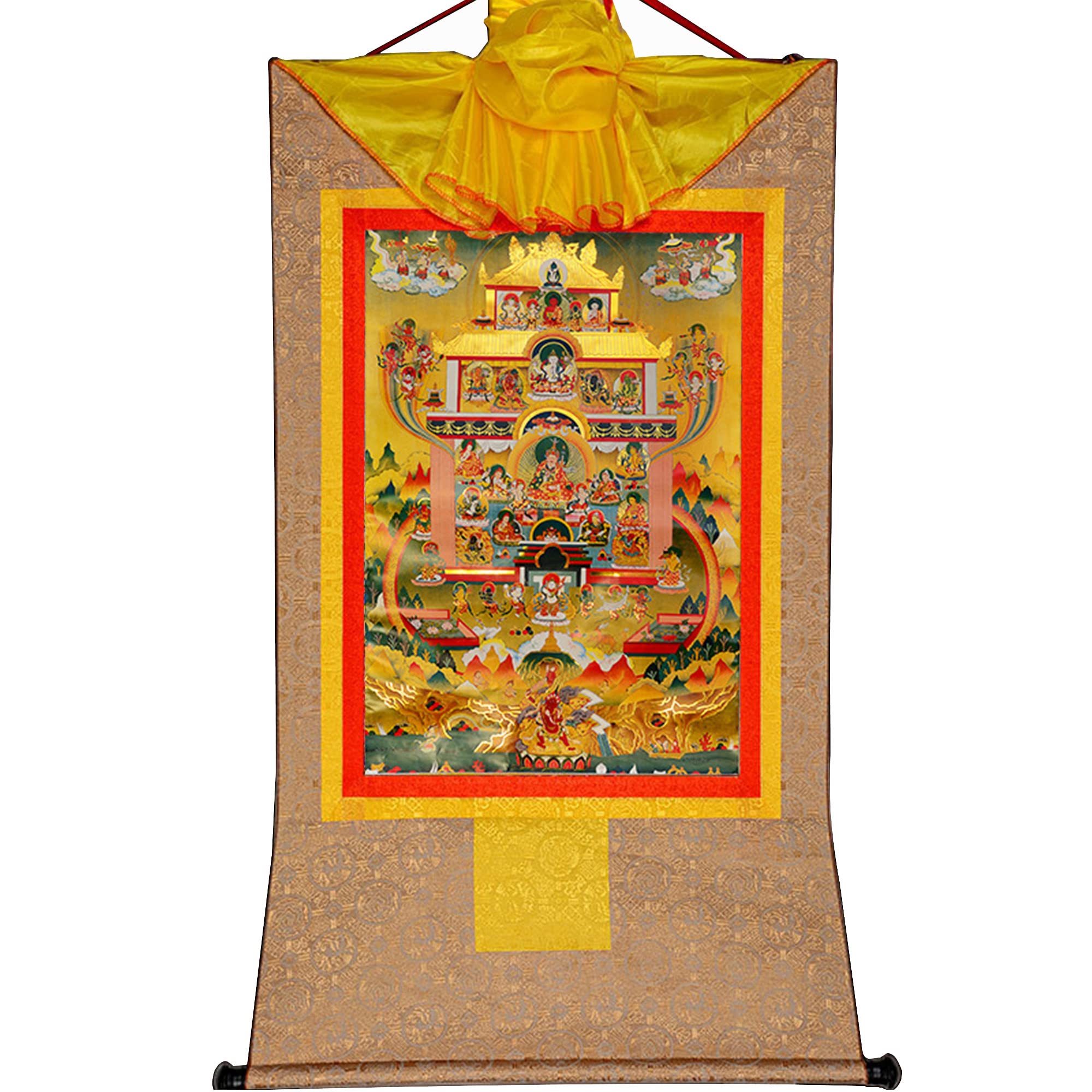 Gandhanra Thangka Tibetische Wandbehang,Guru Rinpoche Reines Land Thangka,Heißgeprägter Buddha Wandteppich für Zen Wohnkultur, Meditation, Spirituelle Entspannung und Ruhe