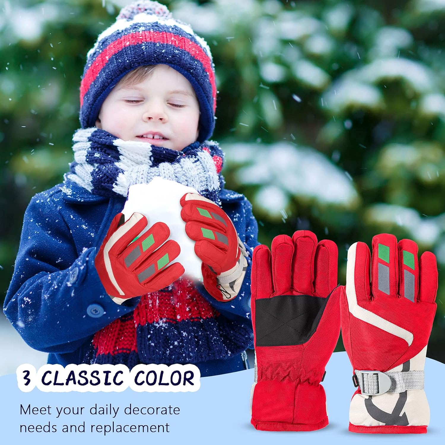SATINIOR 3 Pairs Kids Winter Waterproof Gloves Toddler Warm Ski Gloves Adjustable Snow Gloves Outdoor Riding Thickening Gloves, One Size: Clothing, Shoes & Jewelry