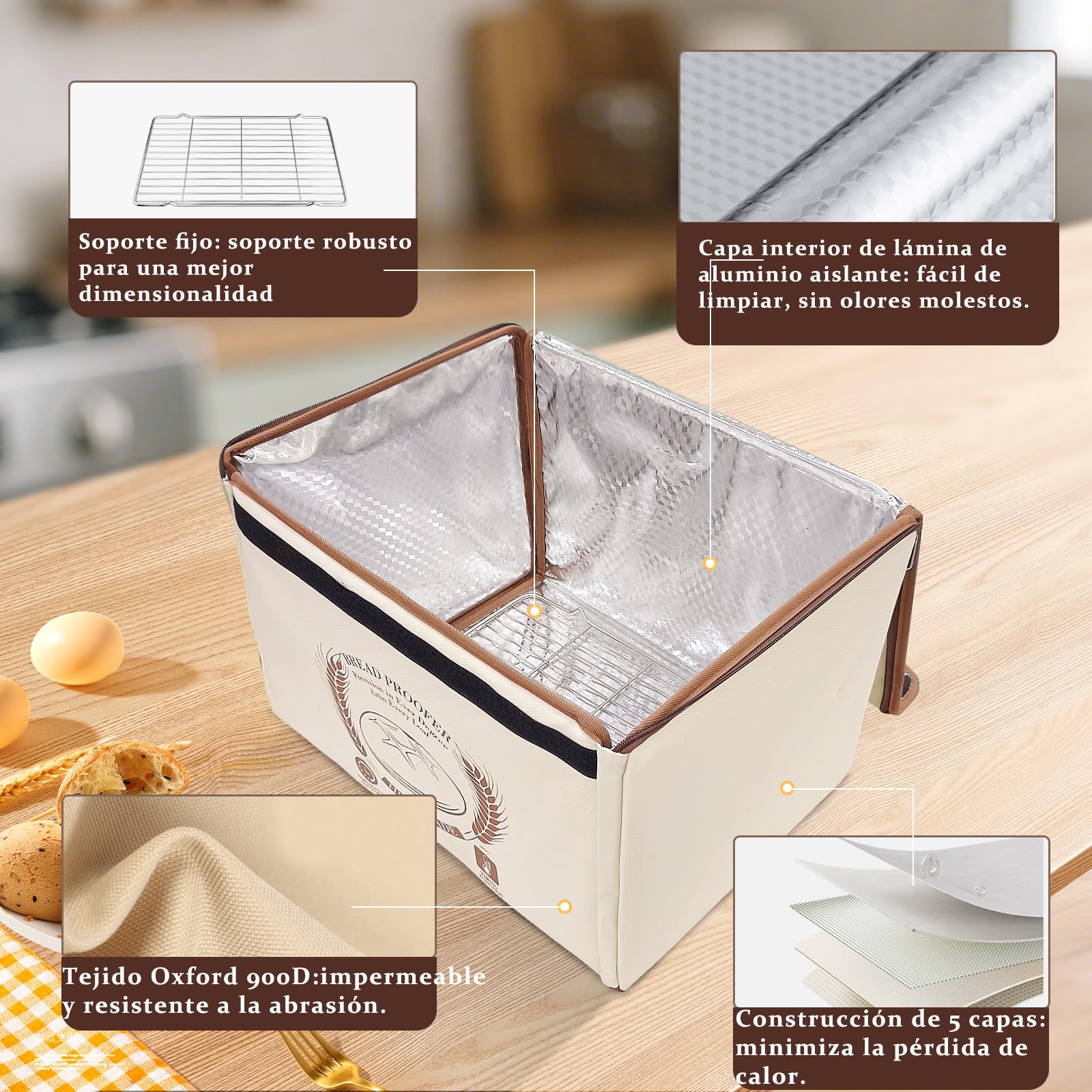 Fermentadora de Masa, Levadura con Calefacción, Caja de Fermentación Plegable con Tapa, Ajuste de Temperatura y Control Tiempo, Armario de Fermentación para el Hogar, Pan, Pizza, Yogur