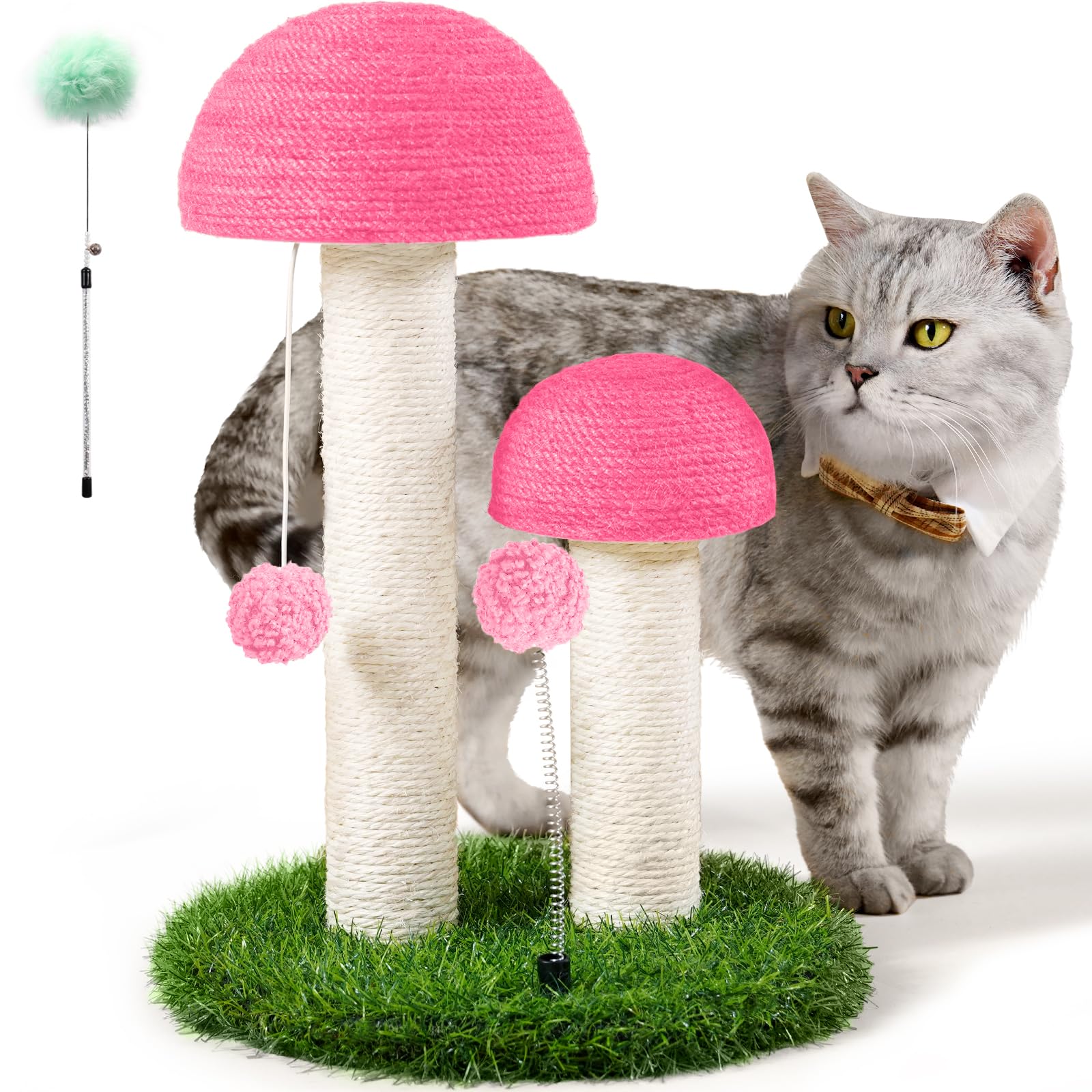 Odoland Cat Scratching Post Mushroom Natural Sisal Board Scratcher for Kitten Health and Good Behavior, Furniture Scratch Deterrent Accessories for Cats and Kitten Pink